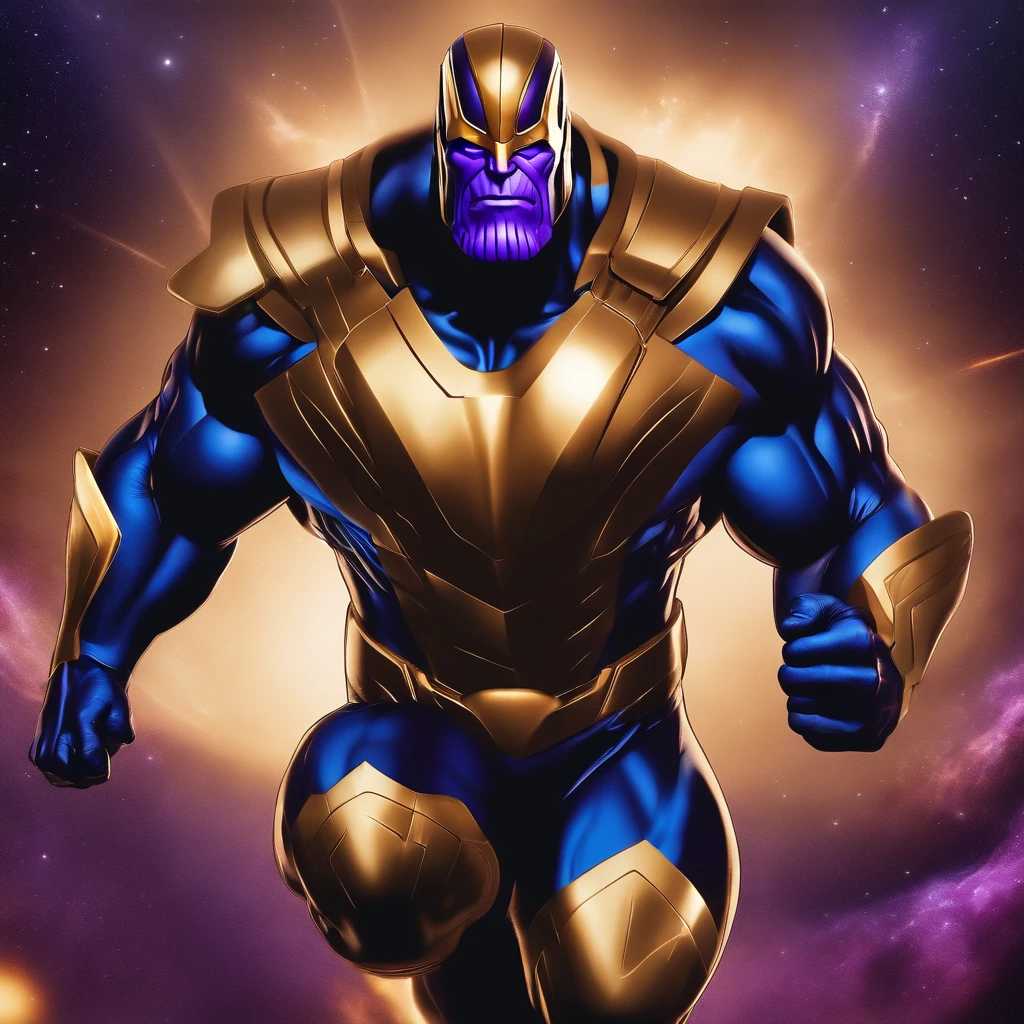Thanos, to super man body in super man logocinematic, futuristic, 8k