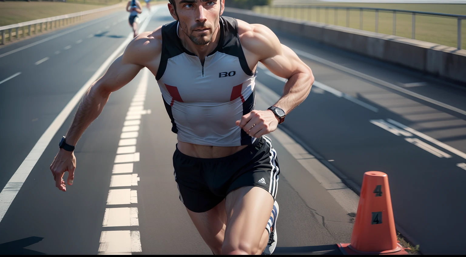 (8k, RAW photo, best quality, realistic: 1.2), ultra detailed, official art, photo-realistic: 1.75, full body, athlete, men, marathon, running