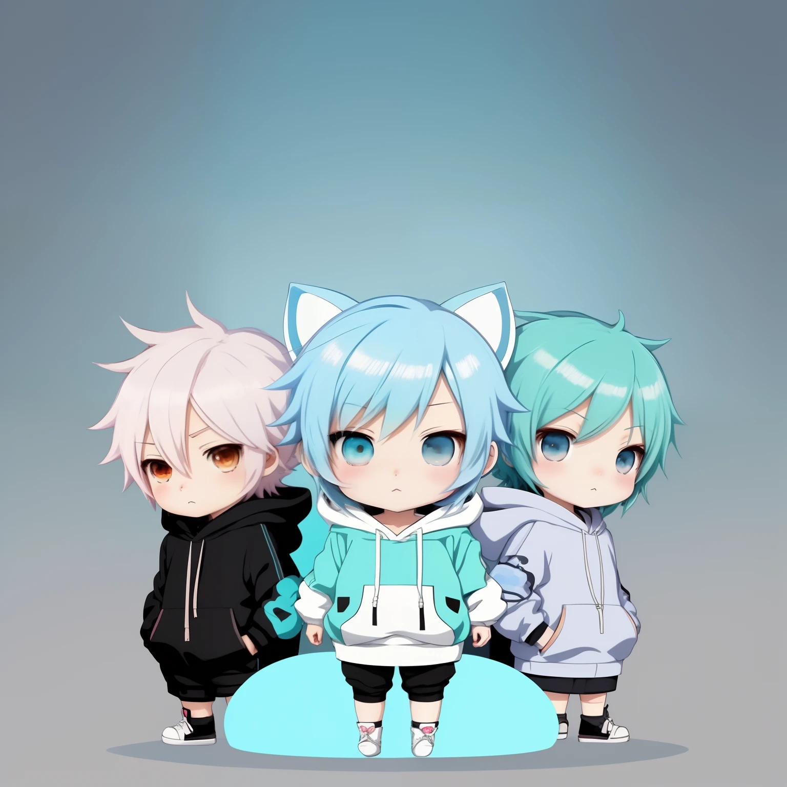 1人,Standing,2 head body,full bodyesbian,lightblue hair,Light blue hoodie,Chibi Chara, Anime Boy, Cute Anime, Guviz-style artwork, anime wallaper, cute character, cute artwork, soft anime illustration, Cute Boy, Aesthetic aesthetics of anime, High quality anime art style, Aesthetic aesthetics of anime, anime backgrounds, cute anime style