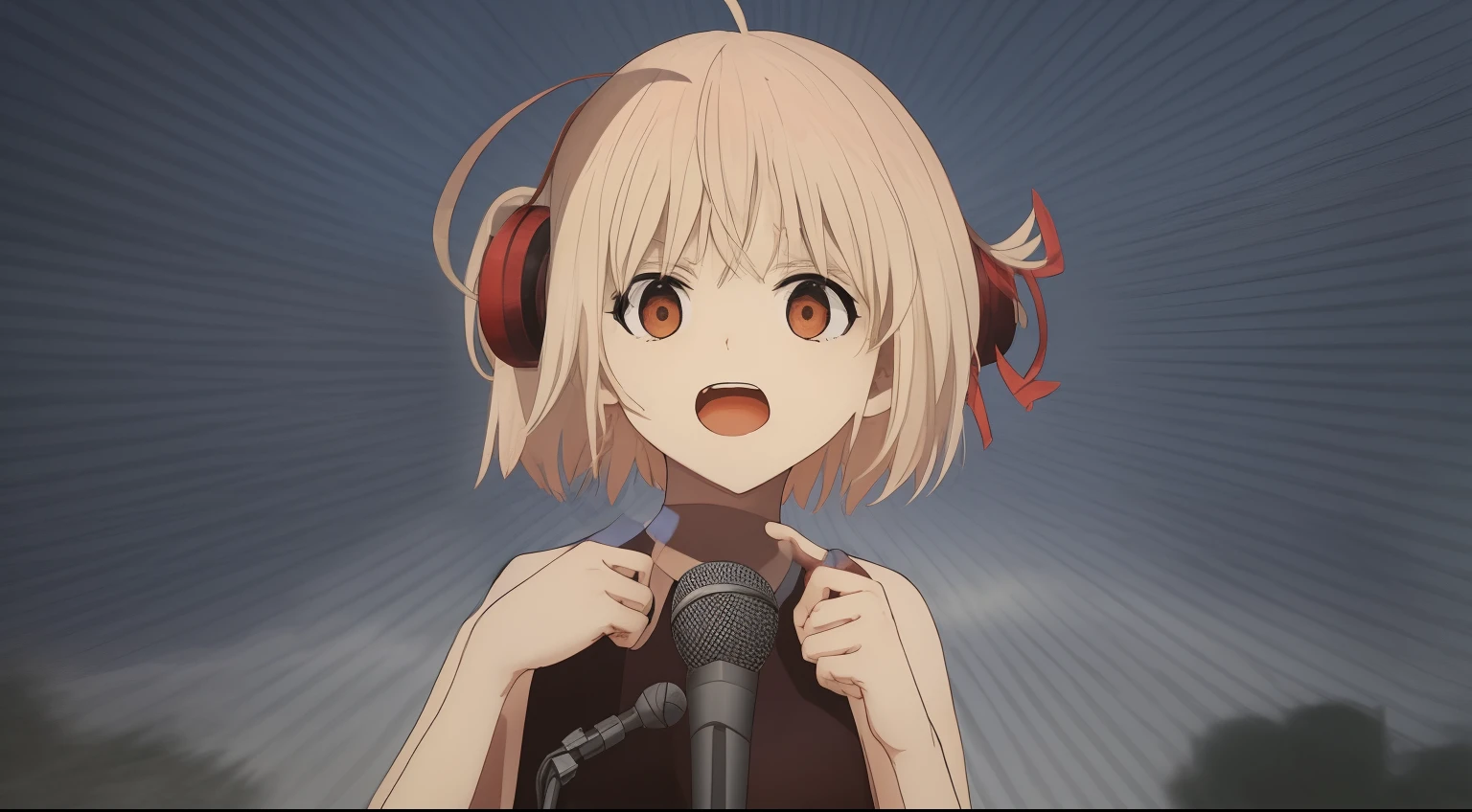 Shout at the microphone, Only the upper body is visible