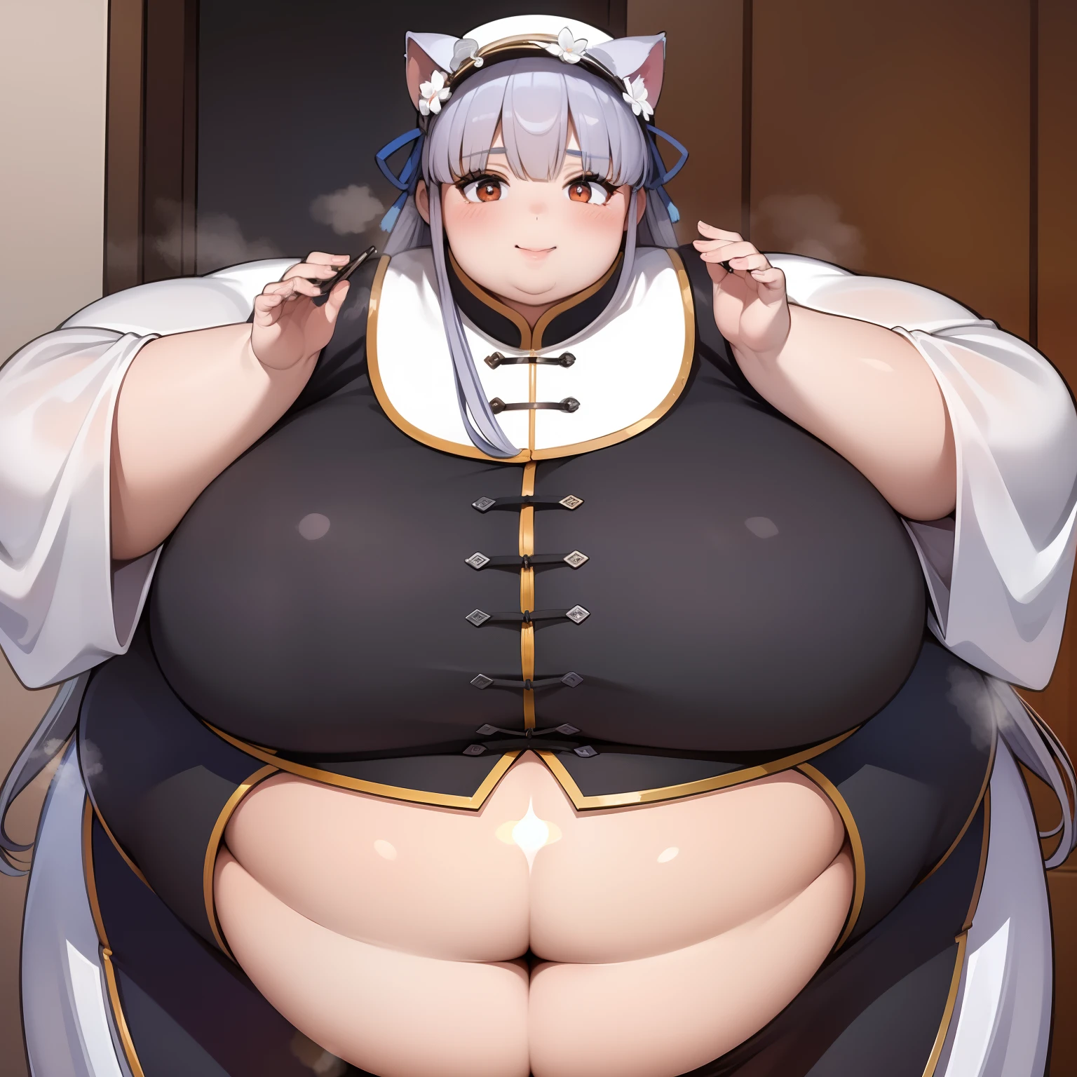 (masterpiece、top-quality)、1lady、独奏、chinese clothes、Beautiful sister、Colossal tits,A big smile、bbw、facing front、huge-breasted、bbw,with round face