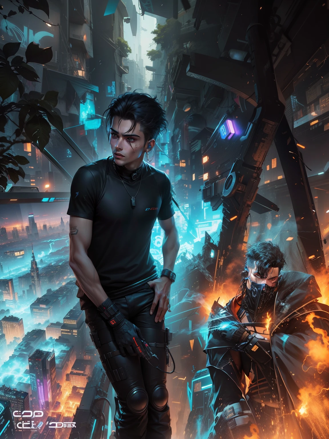Change Background cyberpunk handsome boy ultra realistic face, 8k ultra realistic