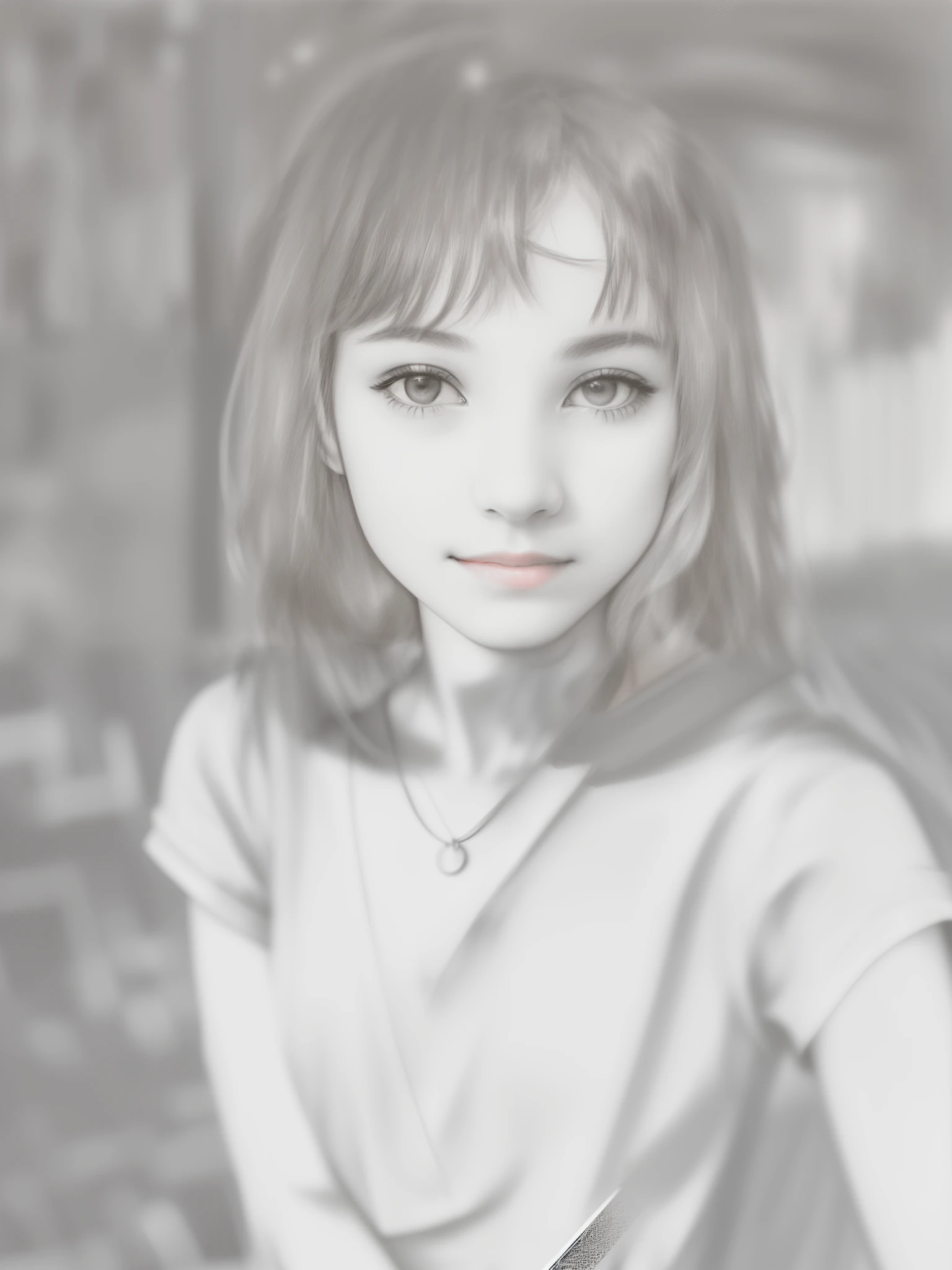 a drawing of a girl with a knife in her hand, grainy black-and-white photo, black and white with mixed noise, drawn with photoshop, grainy black and white photo, grainy picture, grainy monochrome photo, digital line-art, ai self portrait, ( ( dithered ) ), stippled, black and white filter