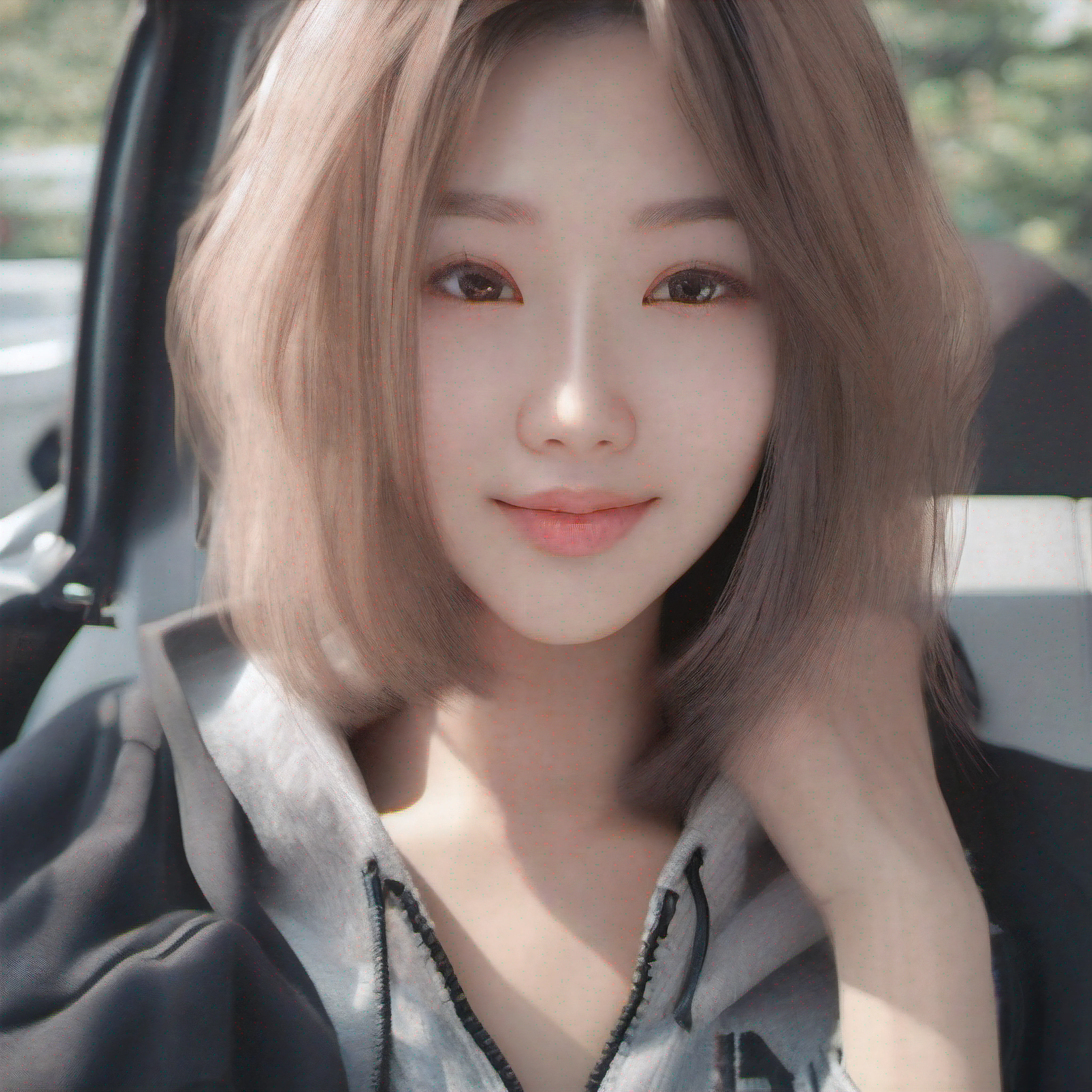 1 girl, beautiful Korean girl, (Cute Loose Bob hair), (wearing a cropped hoodie, capri sweatpants:1. 5), (hands in pockets:1. 5), (red lips:1. 3), (small breasts:1. 3), (toned stomach:1. 3), (eyelashes:1. 2), (aegyo sal:1. 2), (detailed face), immersive background, volumetric haze, global illumination, (flowing hair), (bright smile), natural lighting, ((beautiful detailed eyes, symmetrical eyes), (photorealism:1. 5), (photorealistic:1. 4), (8k, RAW photo, masterpiece), High detail RAW color photo, realistic, (highest quality), (best shadow), (best illustration), ultra high resolution, highly detailed CG unified 8K wallpapers, physics-based rendering, realistic, realism, high contrast, hyperrealism, f1. 6 lens, rich colors, hyper-realistic lifelike texture, cinestill 800)