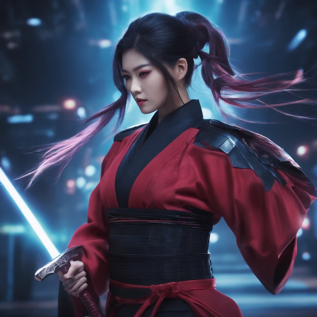 movie「Cyber Ninja」A scene of Samurai Kunoichi Your Future Aesthetic Cyber Hologram Data Internet Catester