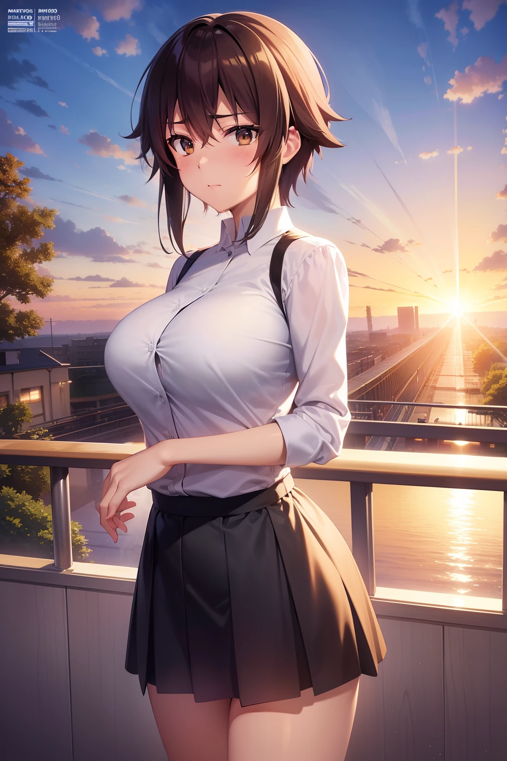 comic strip,anime big breast,Makoto Shinkai anime,Makoto Shinkai concept art animation,(Romantic pink train:1.4),the setting sun,Sunset,lindo cenario,super-fine,tmasterpiece,8K,best qualtiy