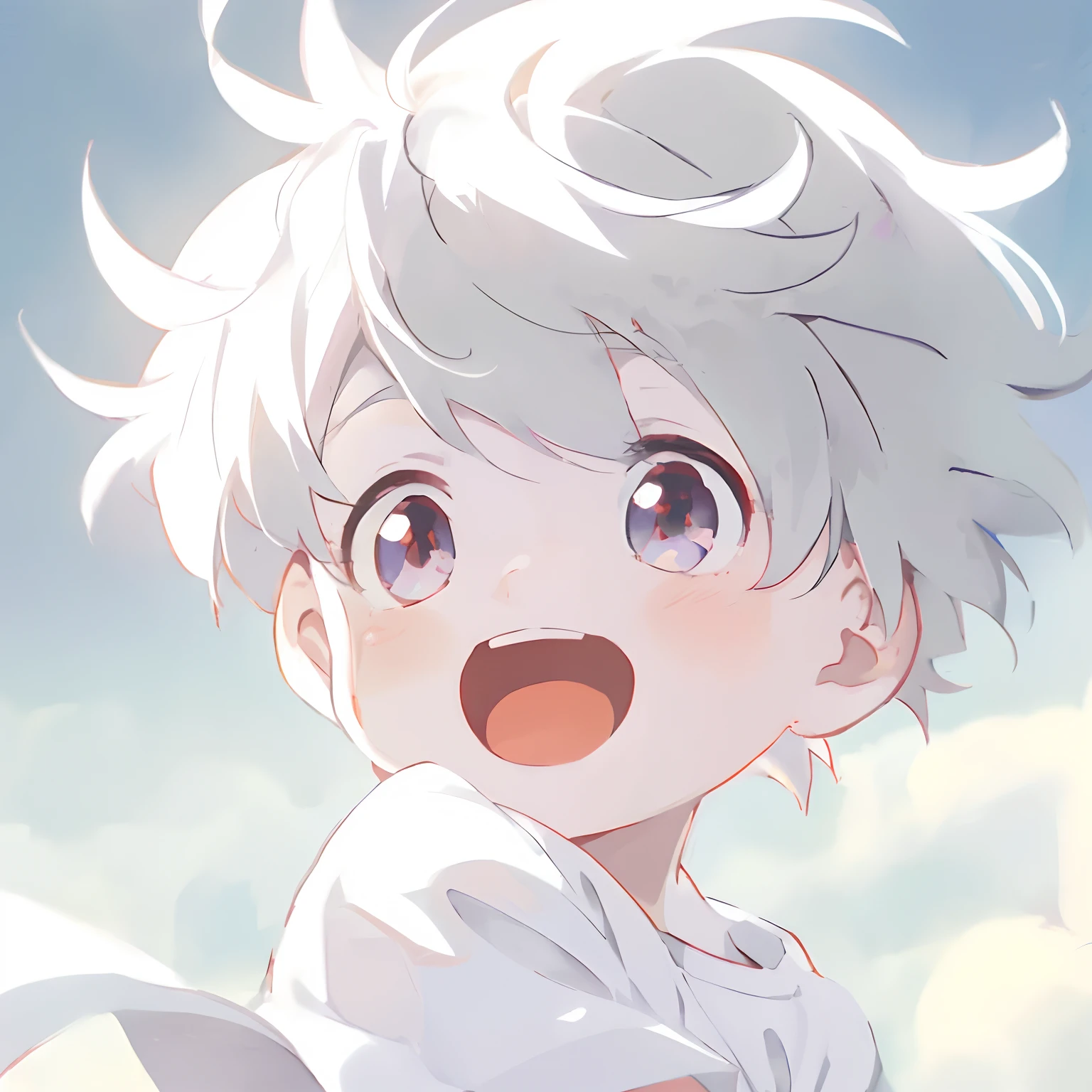 Anime girl with white hair and white shirt looking up, kaworu nagisa, Today's featured anime stills, Anime girl, lalafell, in the anime film, Cute anime, Guviz, killua zoldyck, anime visual of a cute girl, offcial art, killua zoldyck portrait, animated still