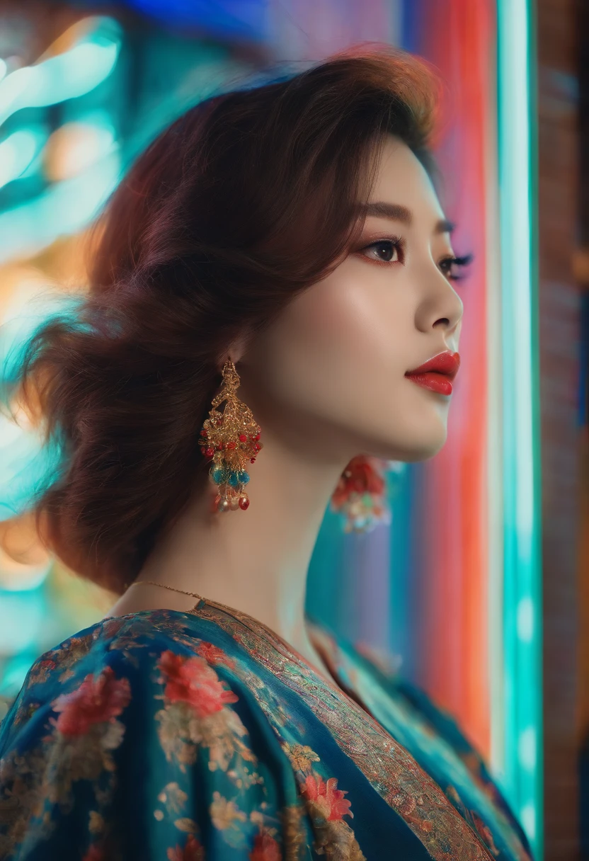 Hyper Real beauty Japanese Digital twins world, colorful melody lines flow in the sir