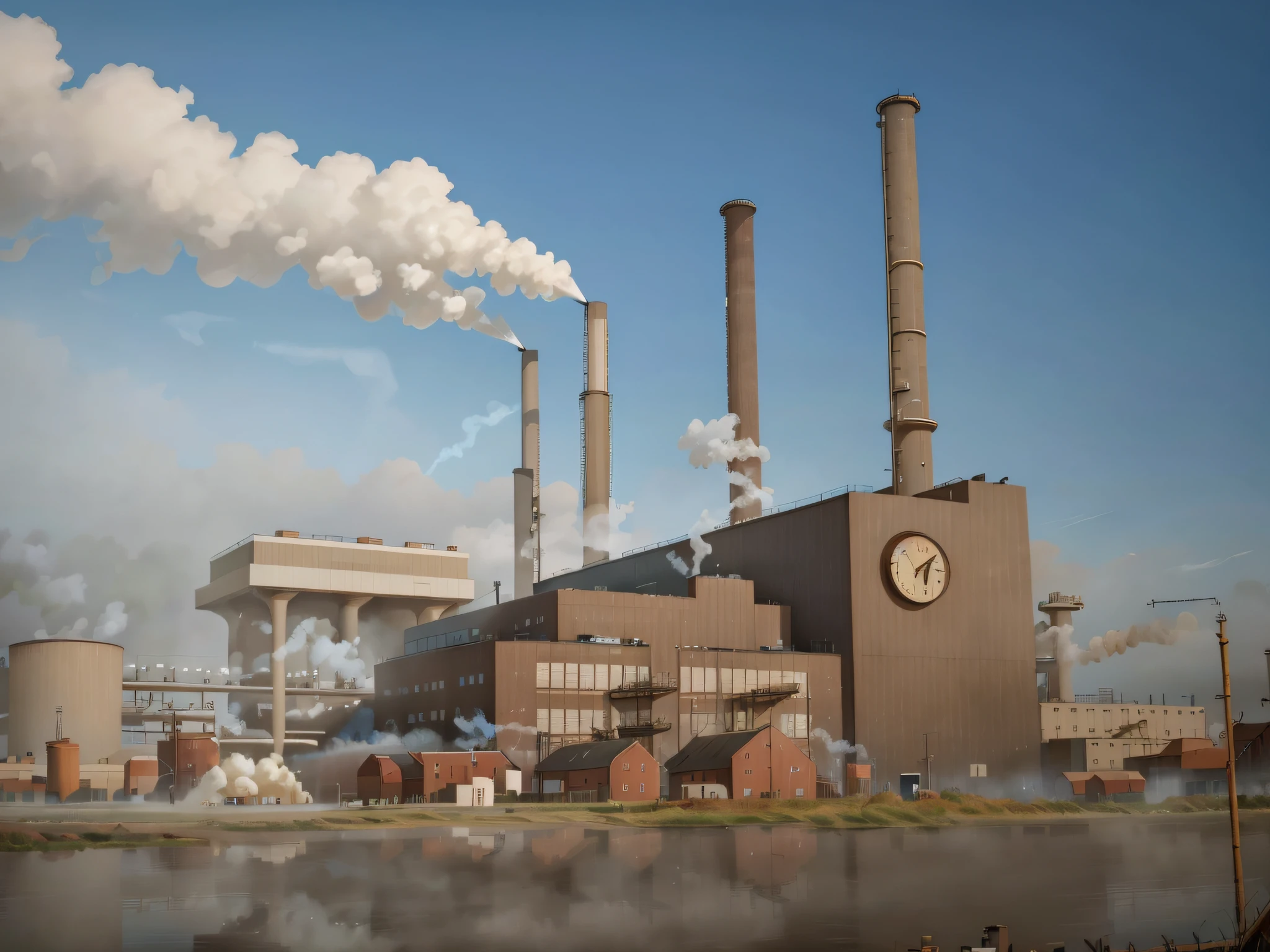 Arafed factory with smoke coming out of batteries and a signal, factories, factories and nature, Huge factories, detailed factory, Directed by: Werner Gutzeit, factory, Chimneys, Directed by: Karl Völker, PP, Usinas, Tall factory, industrial factory, complexo industrial, Directed by: Anton Räderscheidt, Vapor industrial, Directed by: Magdalene Bärens