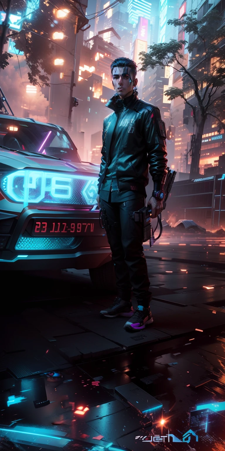 Change Background cyberpunk handsome boy ultra realistic face, 8k ultra realistic