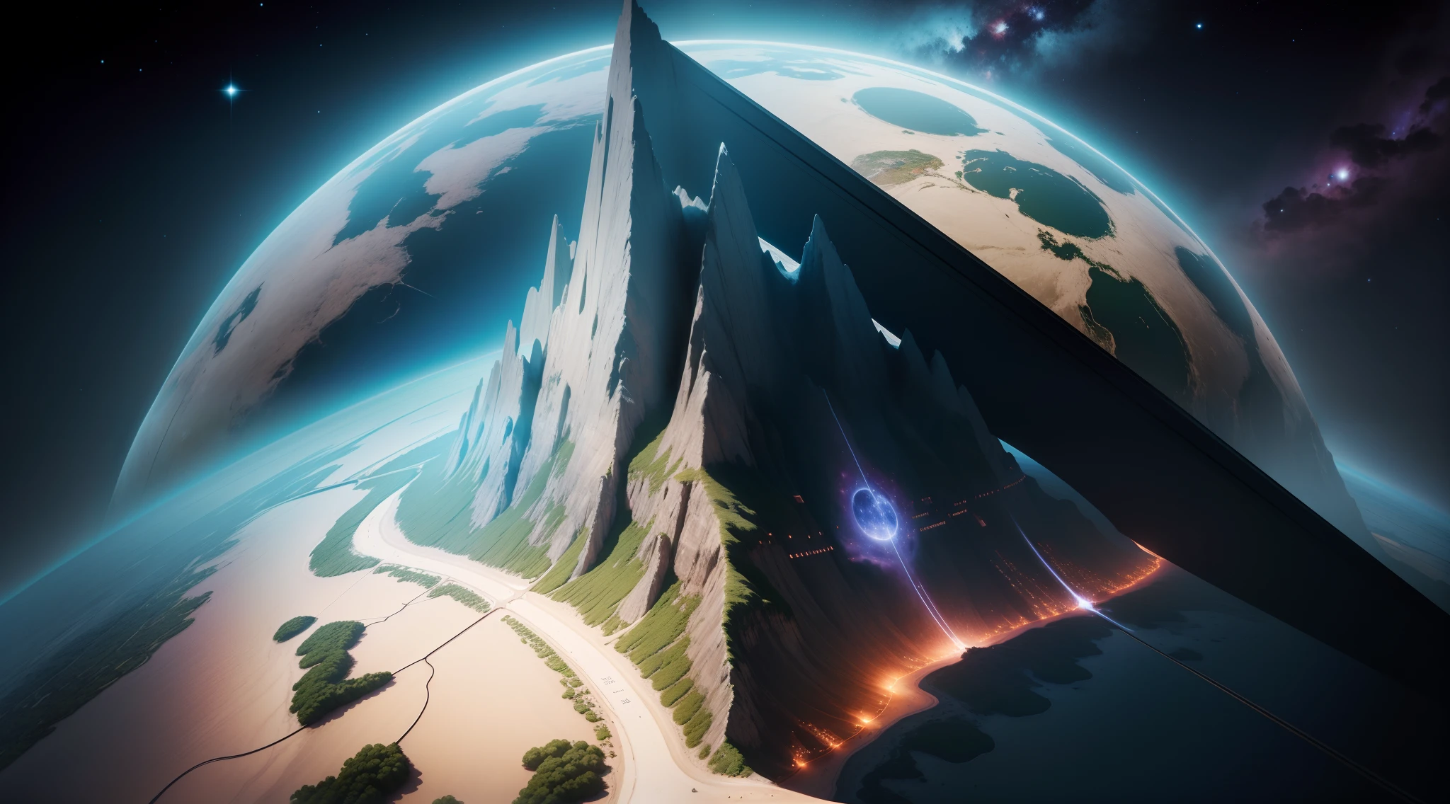 FURITURISMO 4K, A technological map seen from above, e no centro do mapa uma montanha com um INCLUA O astronauta no TOPO, It is essential that the top of the mountain appears, the map shows that there are several paths, mas apenas um leva ao topo da montanha. 4k, realista, Inspirador, All this is seen by a visionary person, com os sonhos vibrantes