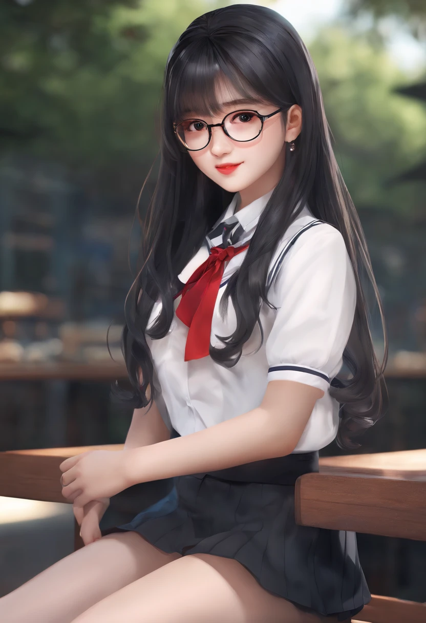 (masterpiece, best quality, highres, UHD, perfect pixel) 1girl, black hair, long hair, wallpaper, school girl, glasses