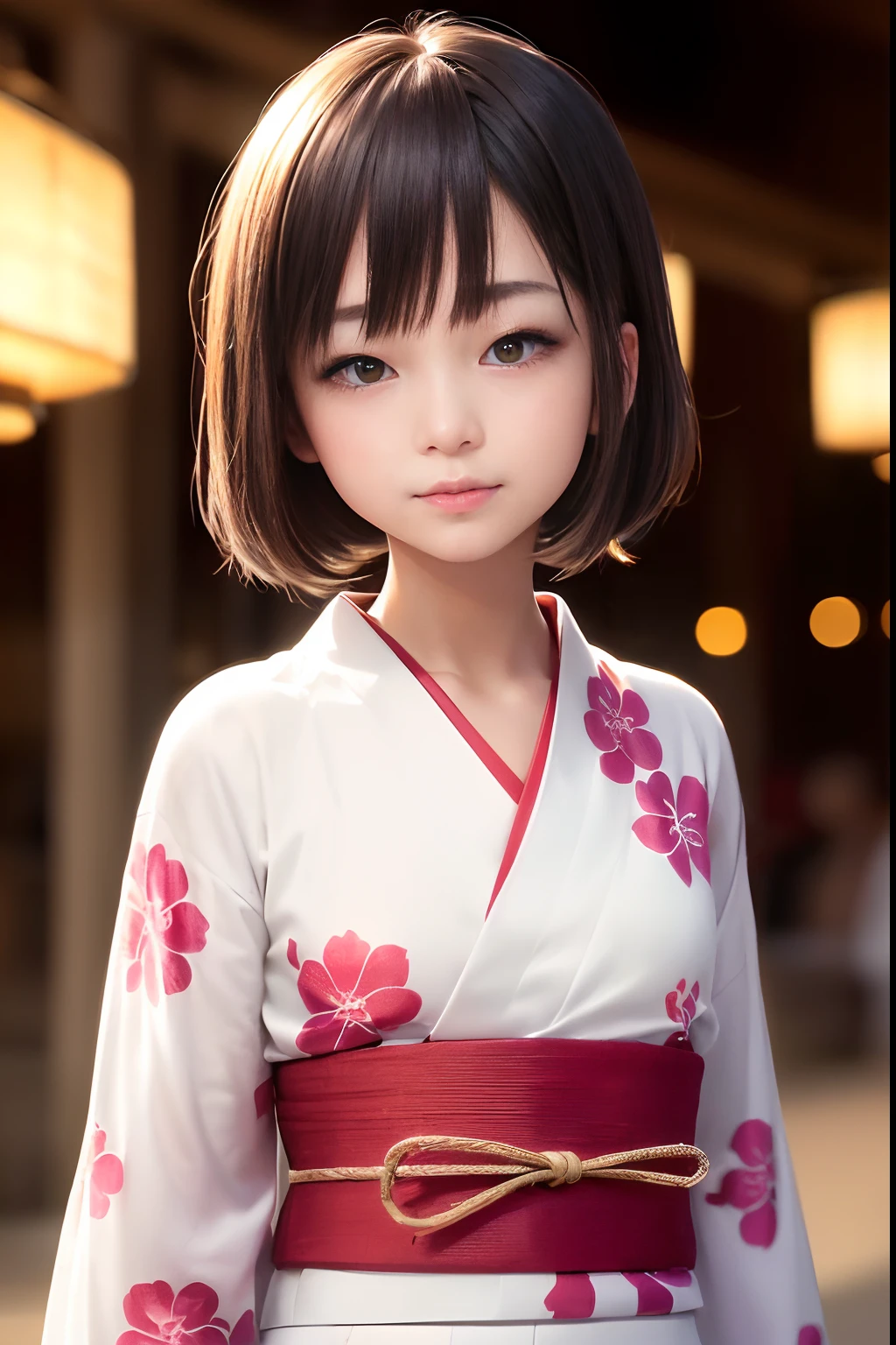 Upper body from the waist up、Are sleeping、nap、（Sleeping with your eyes closed）、(４In K、​masterpiece、hight resolution、Realistic and beautiful light and shadow、One girl、Solo Focus、(top-quality)、(Hi-Res)、(extremely delicate and beautiful)、(Beautiful 8k face)、(Brown-eyed)、(I close my eyes while smiling.)、(独奏)、(Clear skin)、(Soft hair)、(hugetits)、(Plaid kimono, Red and blue floral yukata)、((Awa Odori Pose))、((Bokeh lantern light night background))、((speedo))、(reality)、thin and small nose、（red lipsticks）、（Reddening cheeks）、poneyTail、（Lustrous skin）、((Ukiyo-e style))、Ultra-thin eyebrows、Ultra high image quality、（Wearing maiko-style makeup）、skin whitening、long and beautiful lashes、Turning around in the style of a Kyoto magazine model、((s asleep))、Lustrous skin、（Red-dyed cheeks）