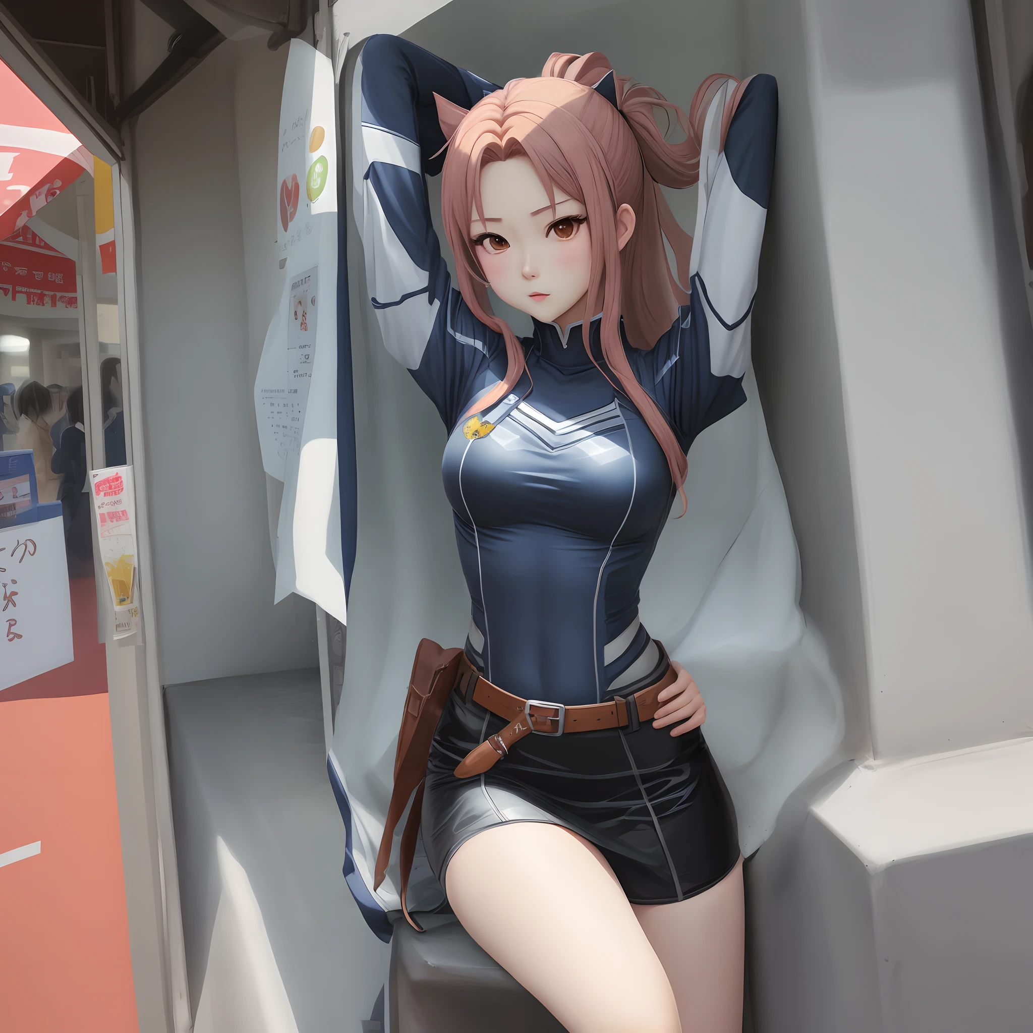 masterpiece, best quality,anime style, 1 girl,(((slender body))), (((small breast))),(((Jacket, Open your clothes, Open jacket, Blue jacket, ground vehicle, Sports Bra, bicycle,buruma))),(((((brown penis tentacles bound the girl))))), ((((restrained, arms behind back)))),((((cum)))), (beautiful face), (((single braid))), (((straight hair))), ((((pink hair)))),detailed beautiful skin, (perfect hands, perfect anatomy)