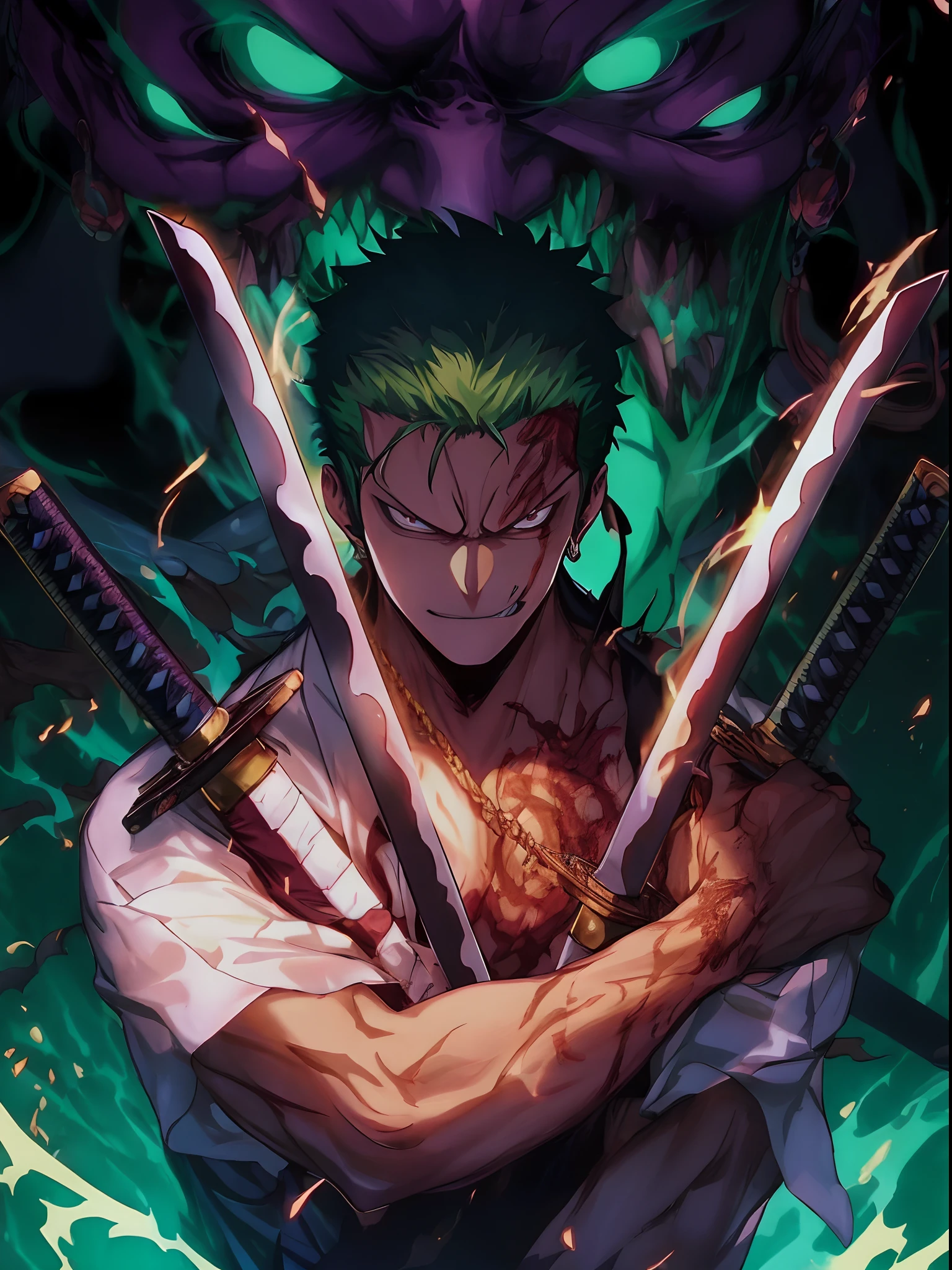 anime character with two swords in front of a demon, monkey d. luffy 5th gear, evil smile, badass anime 8 k, anime epic artwork, 4 k manga wallpaper, anime wallpaper 4k, anime wallpaper 4 k, 4k anime wallpaper, anime wallaper, anime art wallpaper 4 k, anime art wallpaper 4k, anime masterpiece, anime style 4 k, anime art wallpaper 8 k