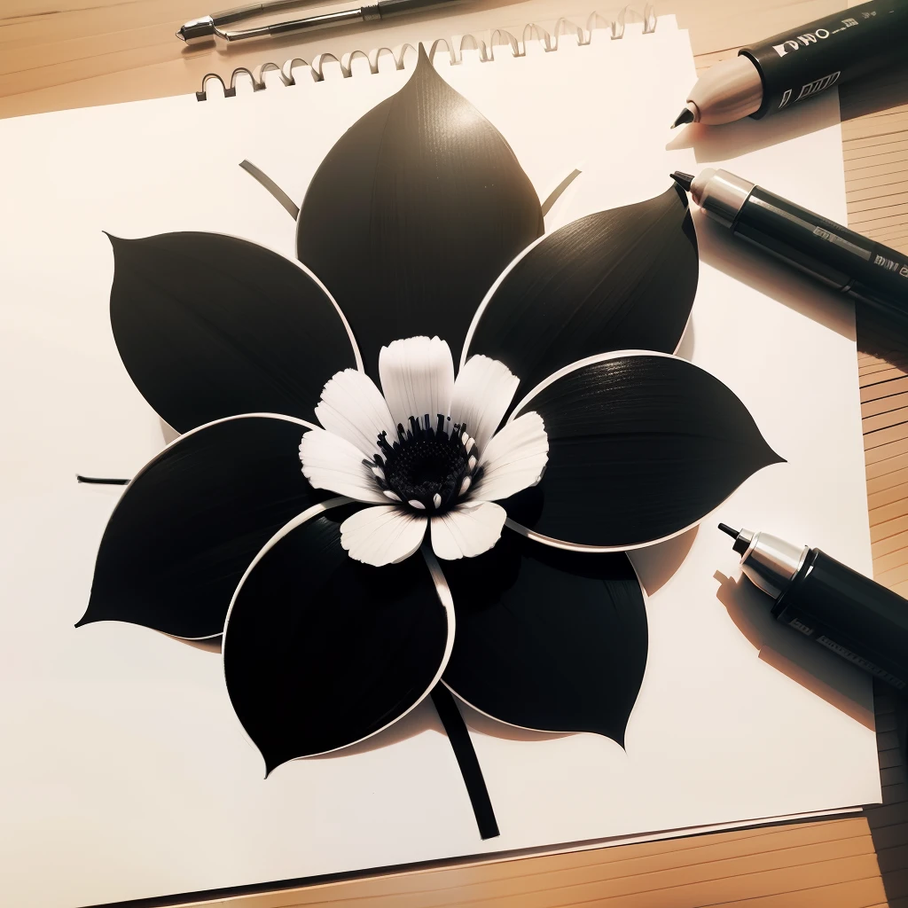 Desenho minimalista de uma flor em preto e branco