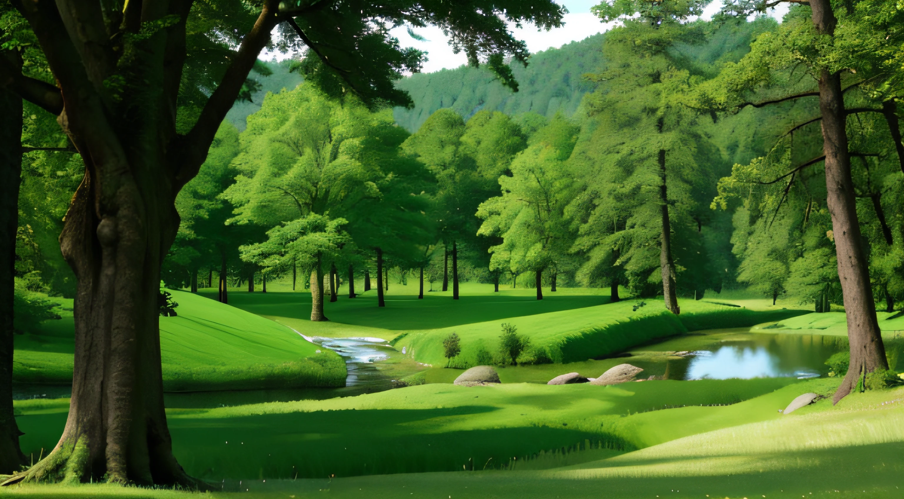 green pastures in forest