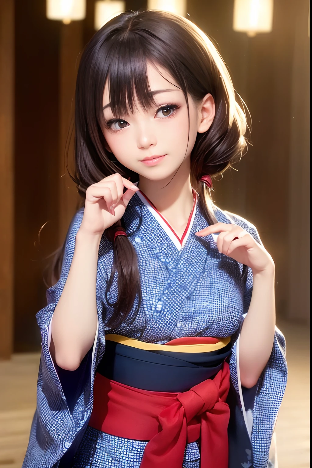 Upper body from the waist up、Are sleeping、nap、(Sleeping with your eyes closed)、(4In K、masterpiece、hight resolution、Realistic and beautiful light and shadow、One girl、Solo Focus、(top-quality)、(Hi-Res)、(extremely delicate and beautiful)、(Beautiful 8k face)、(Brown-eyed)、(I close my eyes while smiling.)、(独奏)、(Clear skin)、(Soft hair)、(hugetits)、(Plaid kimono, Red and blue floral yukata)、((Awa Odori Pose))、((Bokeh lantern light night background))、((speedo))、(reality)、thin and small nose、(red lipsticks)、(Reddening cheeks)、poneyTail、(Lustrous skin)、((Ukiyo-e style))、Ultra-thin eyebrows、Ultra high image quality、(Wearing maiko-style makeup)、skin whitening、long and beautiful lashes、Turning around in the style of a Kyoto magazine model、((s asleep))、Lustrous skin、(Red-dyed cheeks)