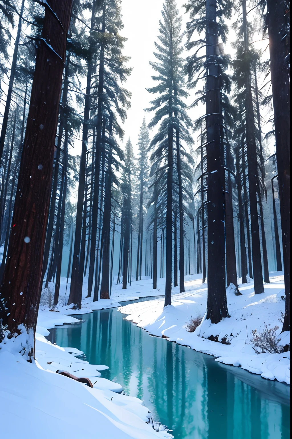 4K, (no human)+++, winter, forest, water --auto