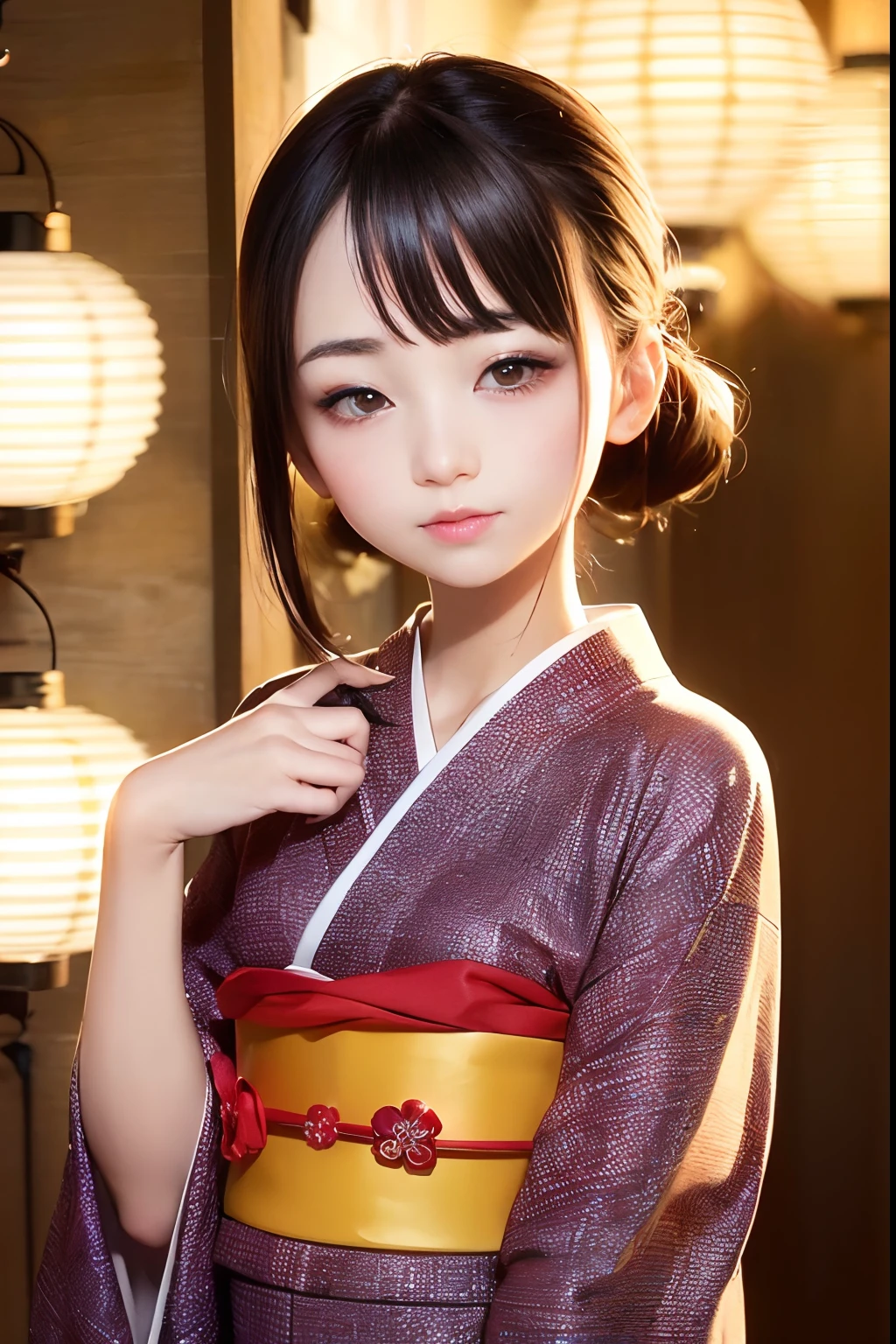 absurdres, (masterpiece, best quality), (ultra-detailed), extremely detailed,super high resolution, (Top Quality photorealistic Illustration), (Super Definition), (best quality,masterpiece:1.0),(cute illustration:1.3), (high Saturation:1.2), highres, ultra-detailed, 32k,8k resolution, intricate details, cinematic scene, detailed background, Soar (High chroma),(Sparkling),bathroom, BREAK (1 girl) Young shiny shiny white shiny skin、Best Looks、Natural black hair with dazzling highlights、shiny light hair,、Super long silky straight hair、Beautiful bangs that shine、Double eyelids、eye liner、Glowing crystal clear attractive big brown eyes、Very beautiful nice cute 14 year old Nordic girl、(round face:1.6), (kawaii:1.6), (cute:1.6), Beautiful and delicate eyes, Delicate and beautiful face, Facial accents, Perfect figure,(japanese kimono open:1.8), (show off nipples:1.6), (exposing bare breasts:1.3), (exposed chest:1.3), (no bra:1.3),(flat chest:1.6), (small nipples:1.2), (small areolas:1.2),bright expression,