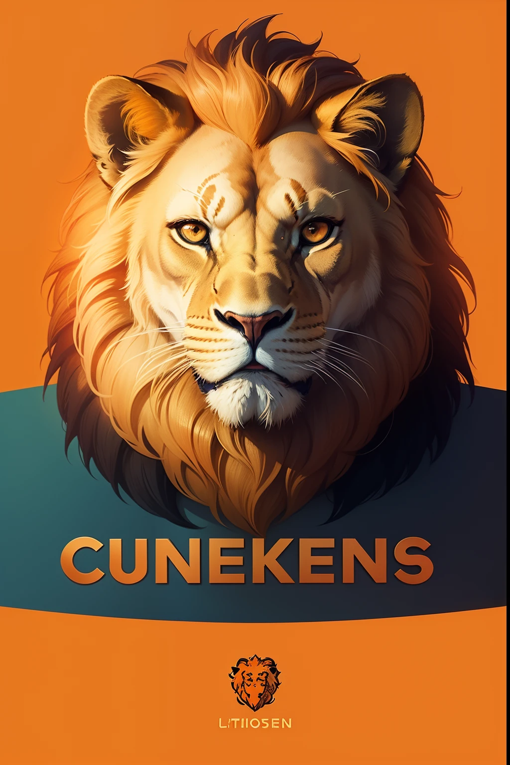 logo with a lion in orange color with blue background to generate trust in customers