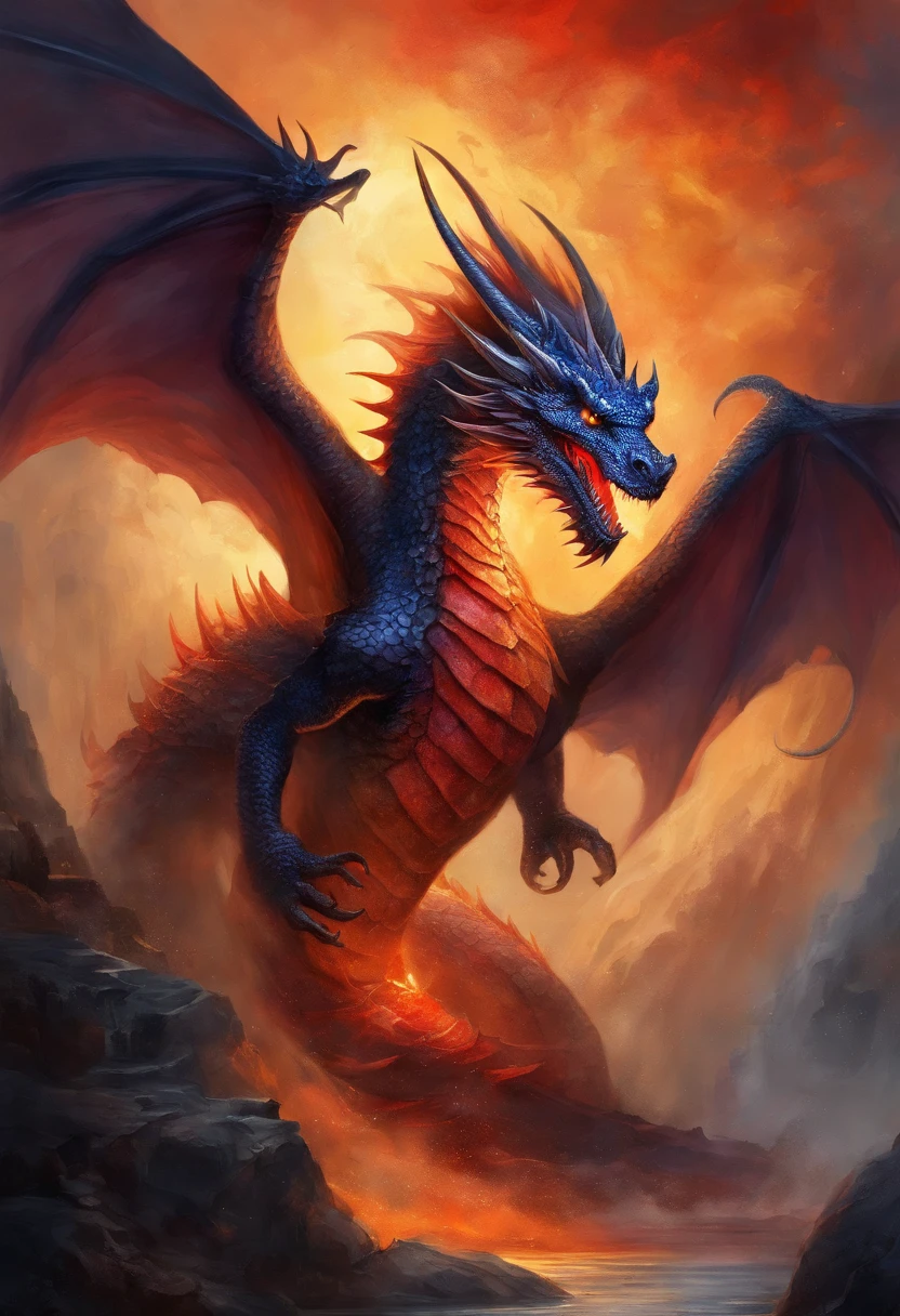 (Dragon celestial dorado) con (ojos penetrantes de color rojo),primer plano soltando (fuego de sangre) por la nariz,escamas bulumetricas,alta calidad,8k,muchos detalles,paticulas de fuego,alas,4patas,garraz manchadas,oro,peligro,fuego,dientes filosos,dragon gigante,colosal,amenazante,imponente,escamas azules