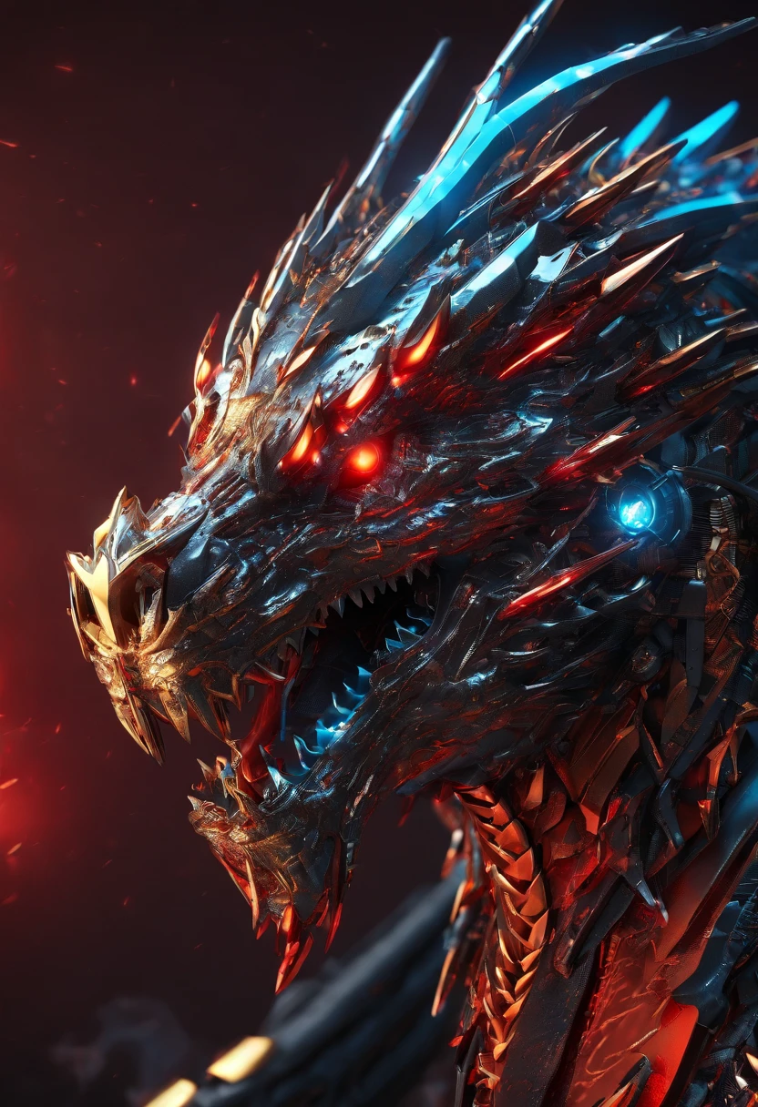 (Dragon celestial dorado) con (ojos penetrantes de color rojo),primer plano soltando (fuego de sangre) por la nariz,escamas bulumetricas,alta calidad,8k,muchos detalles,paticulas de fuego,alas,4patas,garraz manchadas,oro,peligro,fuego,dientes filosos,dragon gigante,colosal,amenazante,imponente,escamas azules