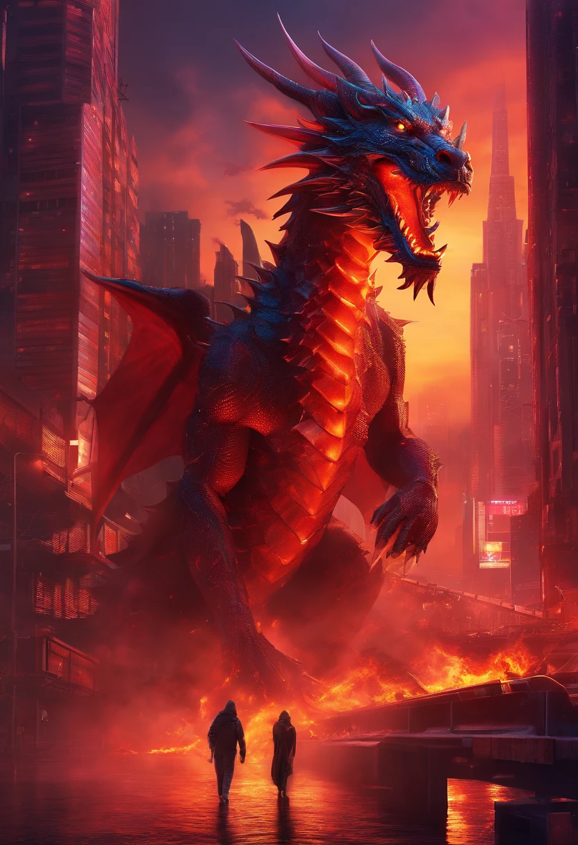 (Dragon celestial dorado) con (ojos penetrantes de color rojo),primer plano soltando (fuego de sangre) por la nariz,escamas bulumetricas,alta calidad,8k,muchos detalles,paticulas de fuego,alas,4patas,garraz manchadas,oro,peligro,fuego,dientes filosos,dragon gigante,colosal,amenazante,imponente,escamas azules