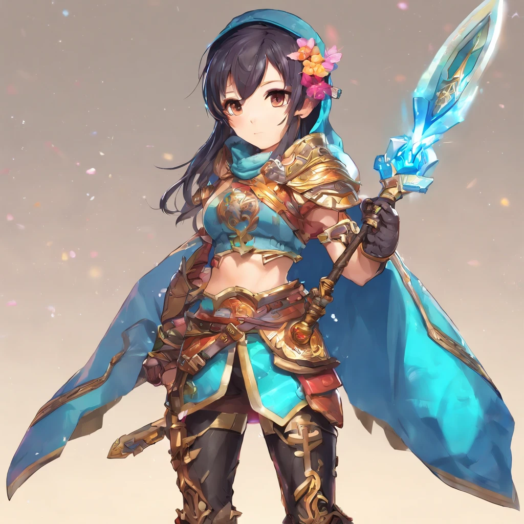 (A detailed illustration),(Anatomically amazing body),(Combat stance),(Beautiful girl with black hair),Long bangs,Black eyes,small tits,小柄,((No exposed skin)),Wearing a hood,Wear under armor,(Please wear a coat),(Wearing pants),Wearing chest armor,Wearing armor with a long skirt,Please wear foot armor and pants,(((Holding a spear with a large tip in his right hand))),(Right hand next to right hip),The left hand is in front of the body,Combat stance,Eyes that resist grief,Sublime soul,Strong will,Ruins of a collapsed castle