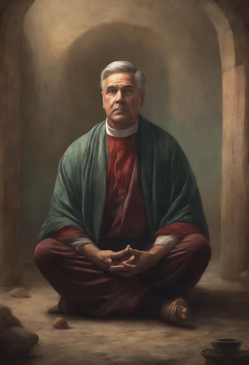 homem maduro, sitting in a meditation position, diante de um orisonte lindo, com o sol se pondo, in connection with the divine, foto de retrato, Directed by: Drew Tucker, Directed by: Adam Marczyński, Directed by: Alexander Kucharsky, Directed by: Gavin Nolan, Surrealismo 8K, Directed by: Jason Felix, Yuri Shwedoff e Tom Bagshaw, arte ilustrativa, Estilo Erik Johansson