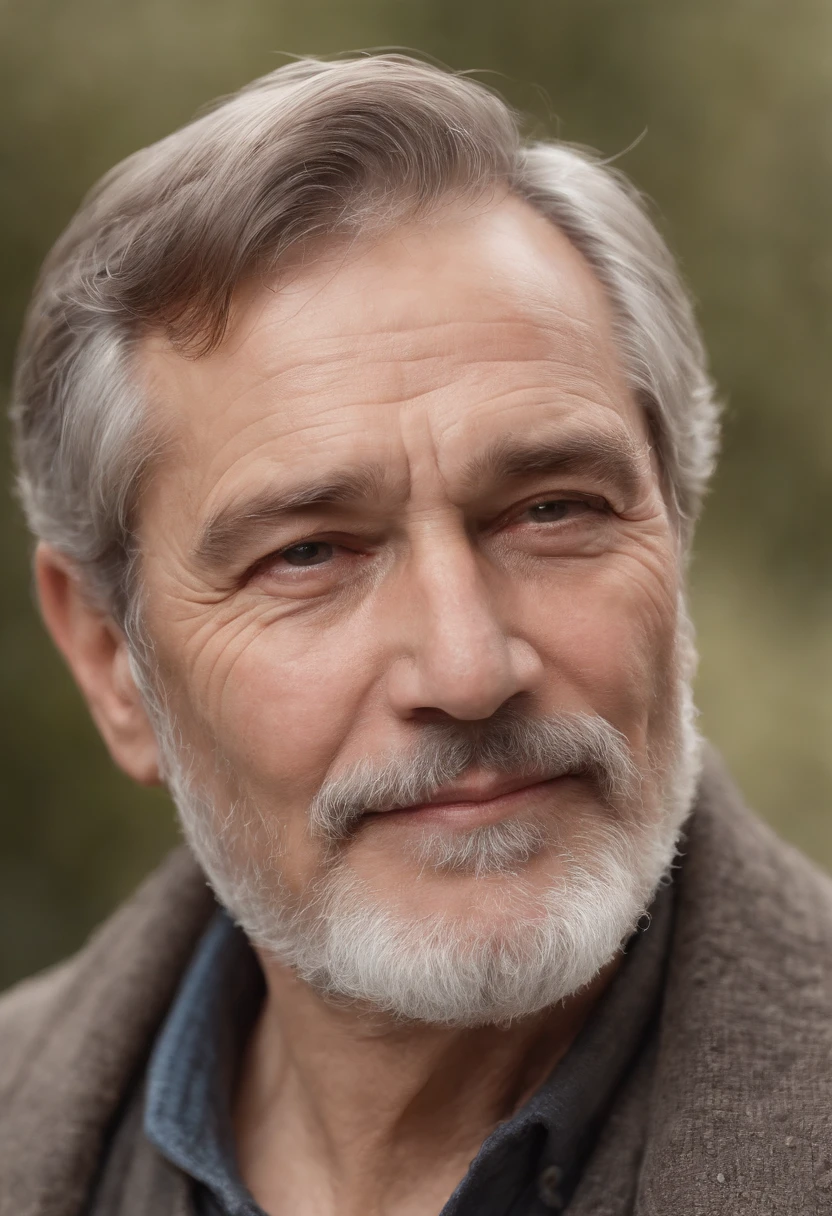 (best quality, highres), detailed portrait of a father, warm colors, gentle smile, loving eyes, strong and kind expression, greying hair, wrinkled skin, wise and experienced look, beard and mustache, soft lighting, traditional oil painting, realistic texture, realistic shading, detailed facial features, worn-out glasses, rugged hands, proud and confident posture.