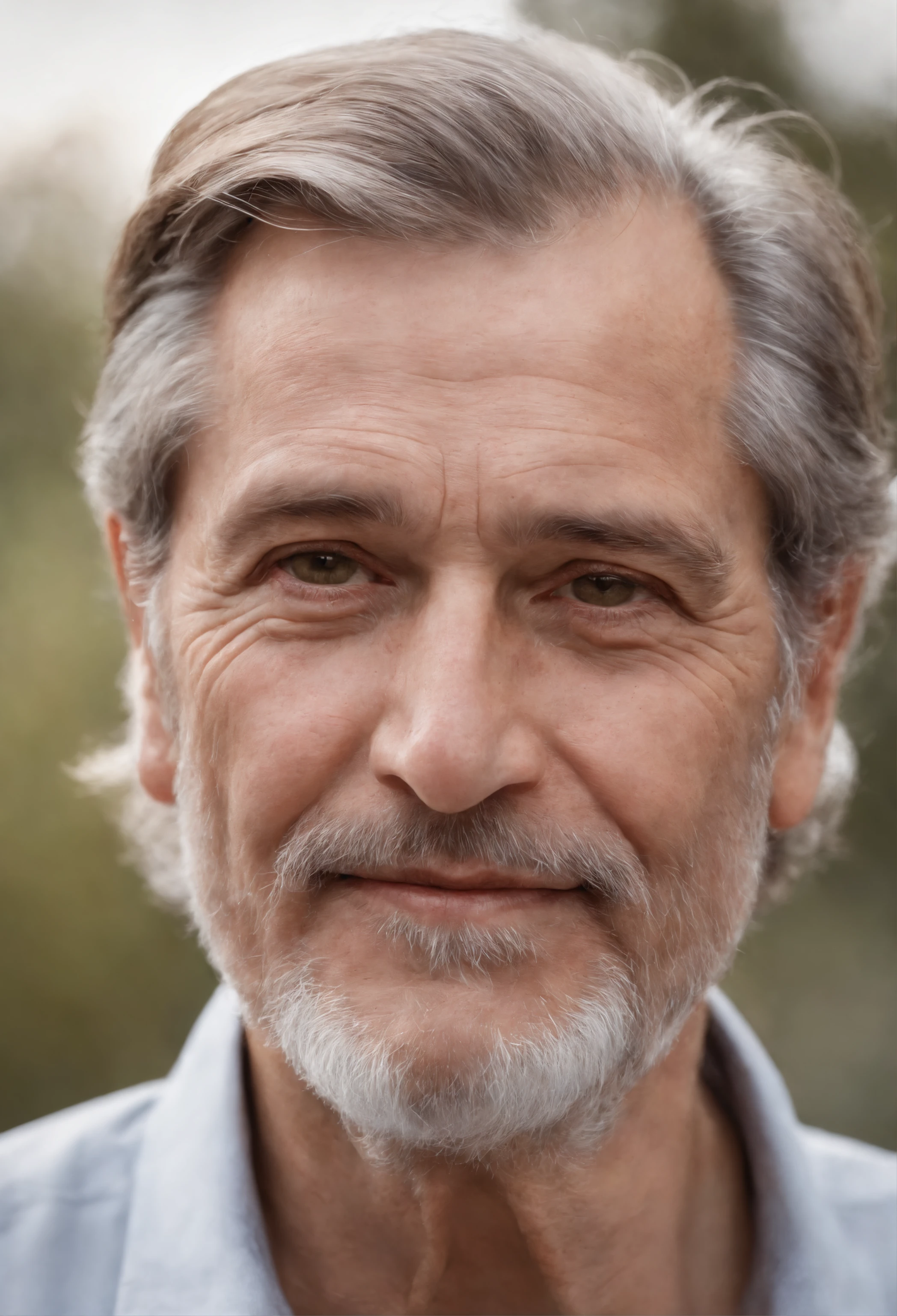 (best quality, highres), detailed portrait of a father, warm colors, gentle smile, loving eyes, strong and kind expression, greying hair, wrinkled skin, wise and experienced look, beard and mustache, soft lighting, traditional oil painting, realistic texture, realistic shading, detailed facial features, worn-out glasses, rugged hands, proud and confident posture.