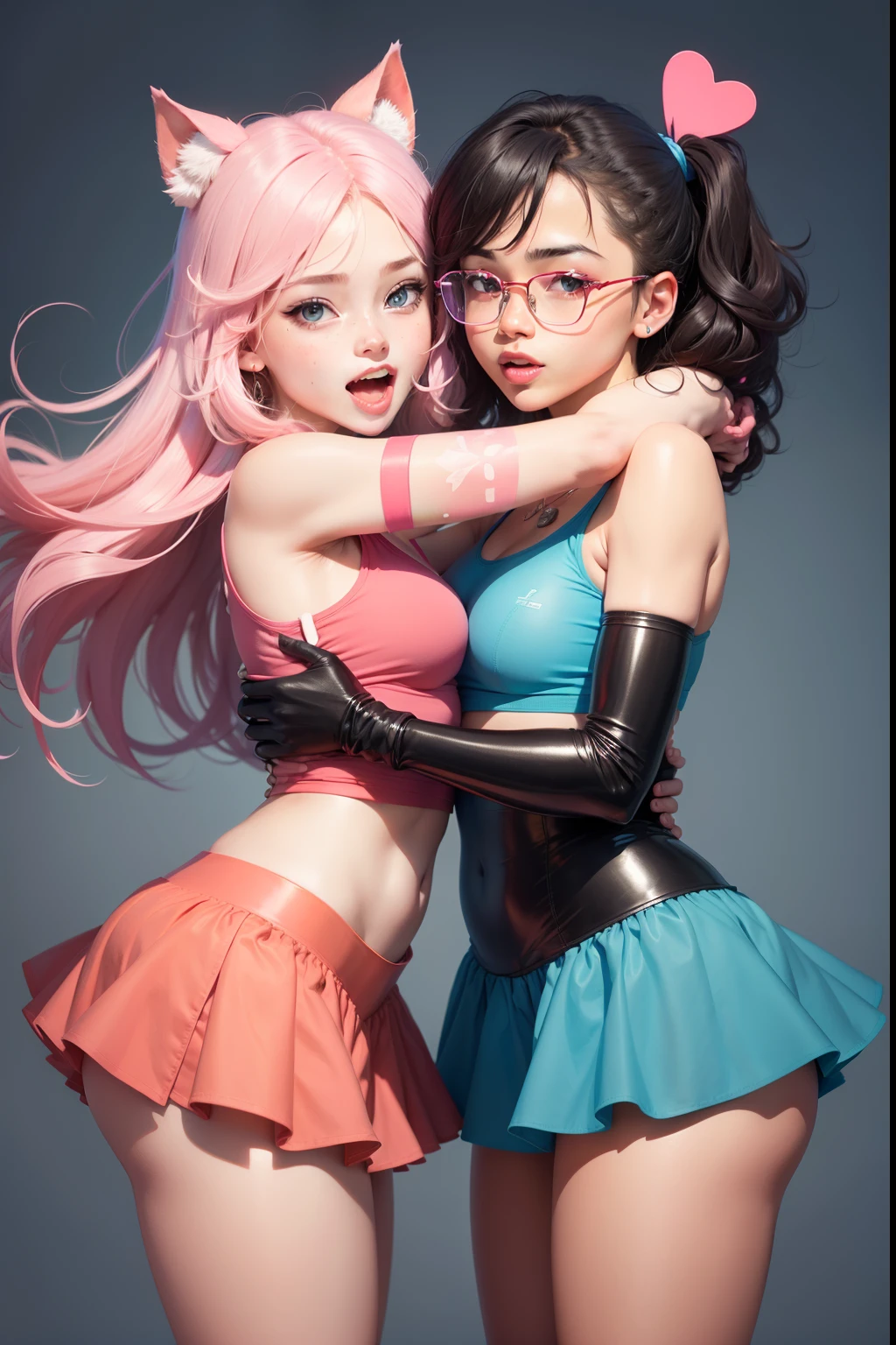 Desenvolva uma imagem que represente a mensagem de amizade, empatia e diversidade para a capa de um trend no TikTok com o texto "Woman's friend is". The image should include multiple friends of different genders and sexual orientations, everyone smiling and hugging each other, demonstrating that friendship transcends stereotypes. no centro da imagem, Put on a big colorful heart as a symbol of love and acceptance. Adicione elementos de humor, like stylish sunglasses, funny hats or fun props, Show that friendship is fun and mutual support, regardless of labels or biases. Make sure the image is visually appealing and able to grab the attention of TikTok users.