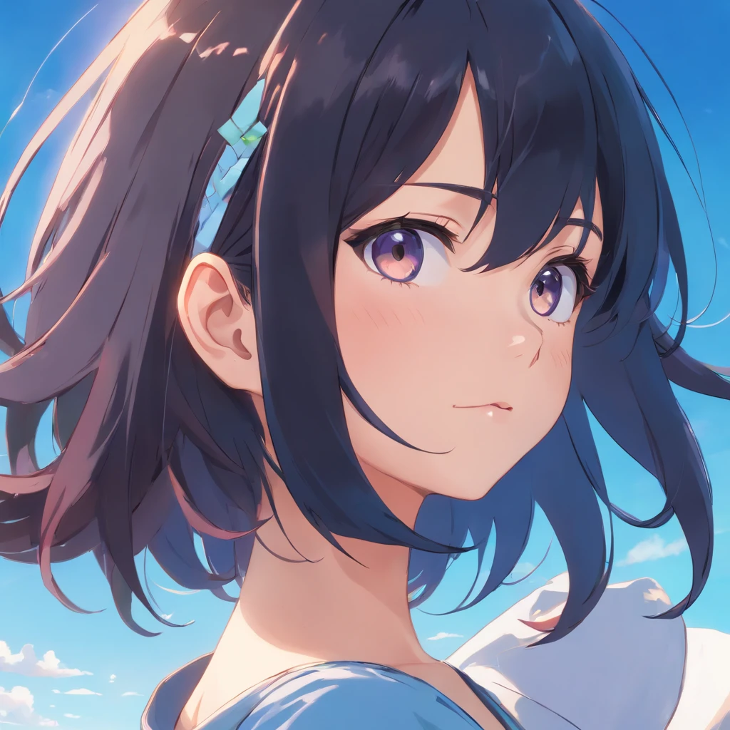 Black hair, hair bobbles, long eyelasher, chin grab, disdain, surrealism, shadowing, anaglyph, stereograms, tachi-e, angle of view, Atmospheric perspective, High detail, Ultra-wide angle, 8K, Super detail, ccurate, Best quality, Textured skin, Masterpiece