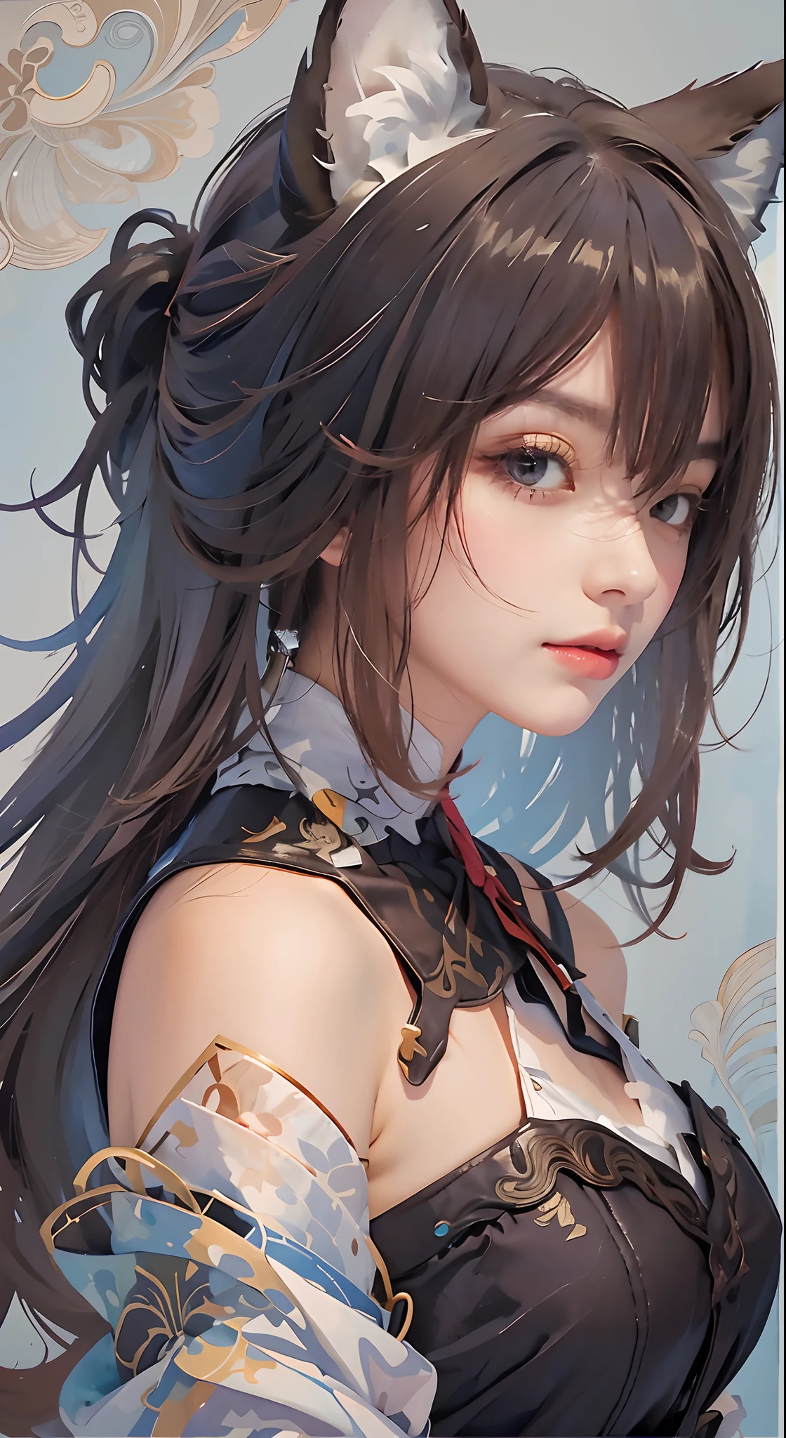 Anime girl with long hair and cat ears in a black dress - SeaArt AI