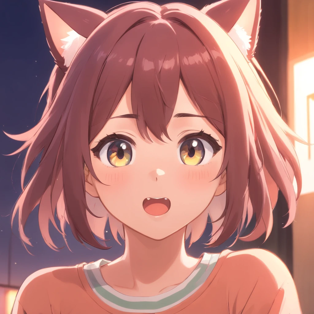 hair bobbles, wince, long eyelasher, solid circle eyes, Fake animal ears, Striped hair, Heart-shaped pupils, Moles under eyes, Open mouth, Shy, Tongue stock, poison fangs, Tongue stock, Light blush, verbal invitation, beret, surrealism, shadowing, anaglyph, stereograms, tachi-e, angle of view, Atmospheric perspective, 8K, Super detail, ccurate, hyper HD, High details, Masterpiece beautiful, Pure, Girl, Student, Perfect body, Whole body diagram, Relatively naked
