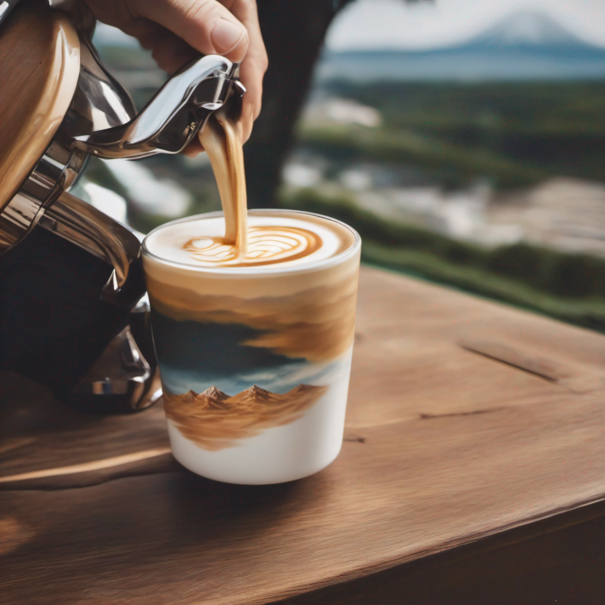 Café Latte、Latte art、(Exprimez une montagne (mon Ararat) avec latte art)、master piece、A hyper-realistic