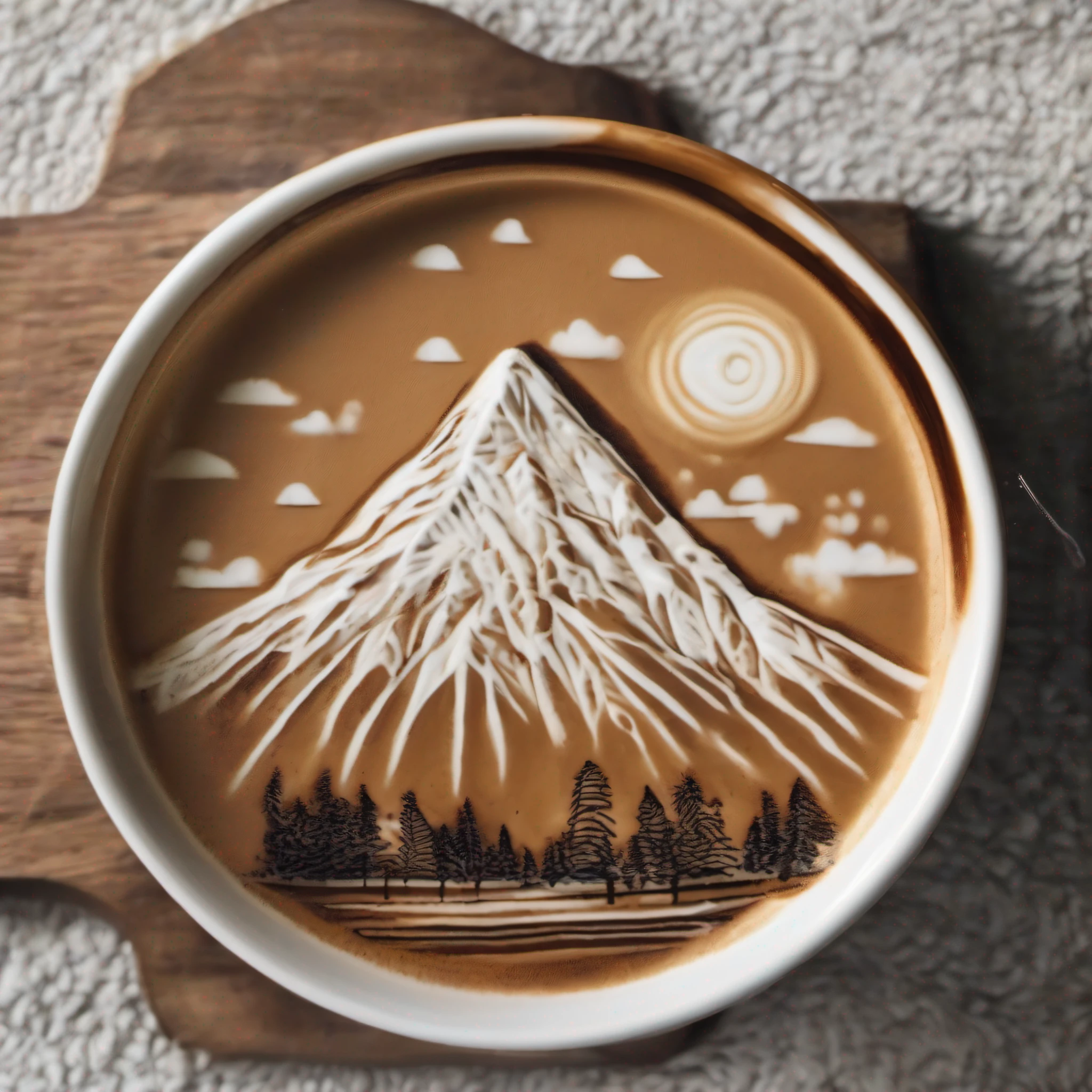 Café Latte、Latte art、(Exprimez une montagne avec latte art)、master piece、A hyper-realistic