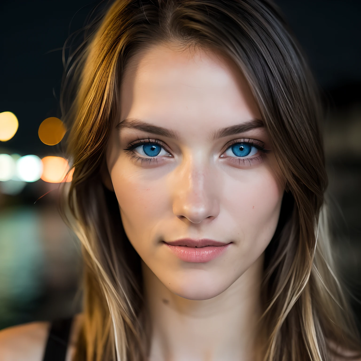(Draufsicht: 1.4), RAW UHD 24-year-old (Blue-eyed woman) Benachteiligungen: 1.1), shiny eyes with high level of detail (Blick in die Kamera), SLR-Beleuchtung, Spiegelreflexkamera, ultra quality, Sharpness, Depth of field, Filmkorn (Mitte), Fujifilm XT3, kristallklar, Rahmenmitte, Beautiful face, Scharfer Fokus, Streetlight, Neonbeleuchtung, bokeh (schwach beleuchtet), Nacht, (Nachthimmel), Detaillierte Hautporen, Oily skin, Sonnenbrand, Komplexe AugenDetails, full entire body, at sea without pantie, at sea