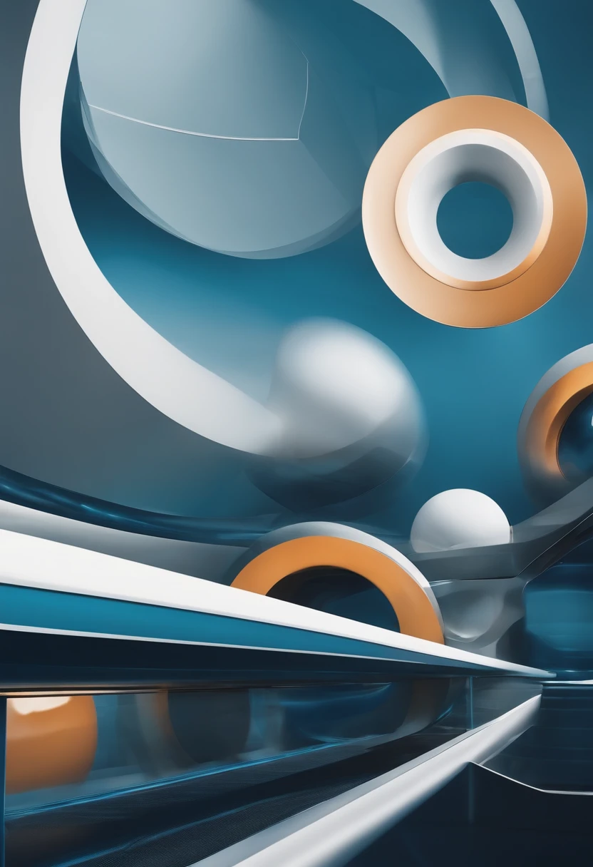 I need a Futuristic image with glazed skyscraper background, having in front of it diverse elements in spherical and hexagonal shape, nas tonalidades de azul, partindo do Azul marinho para baixo. It should also have a 3d aspect with texture layer mimicking a network of connections.