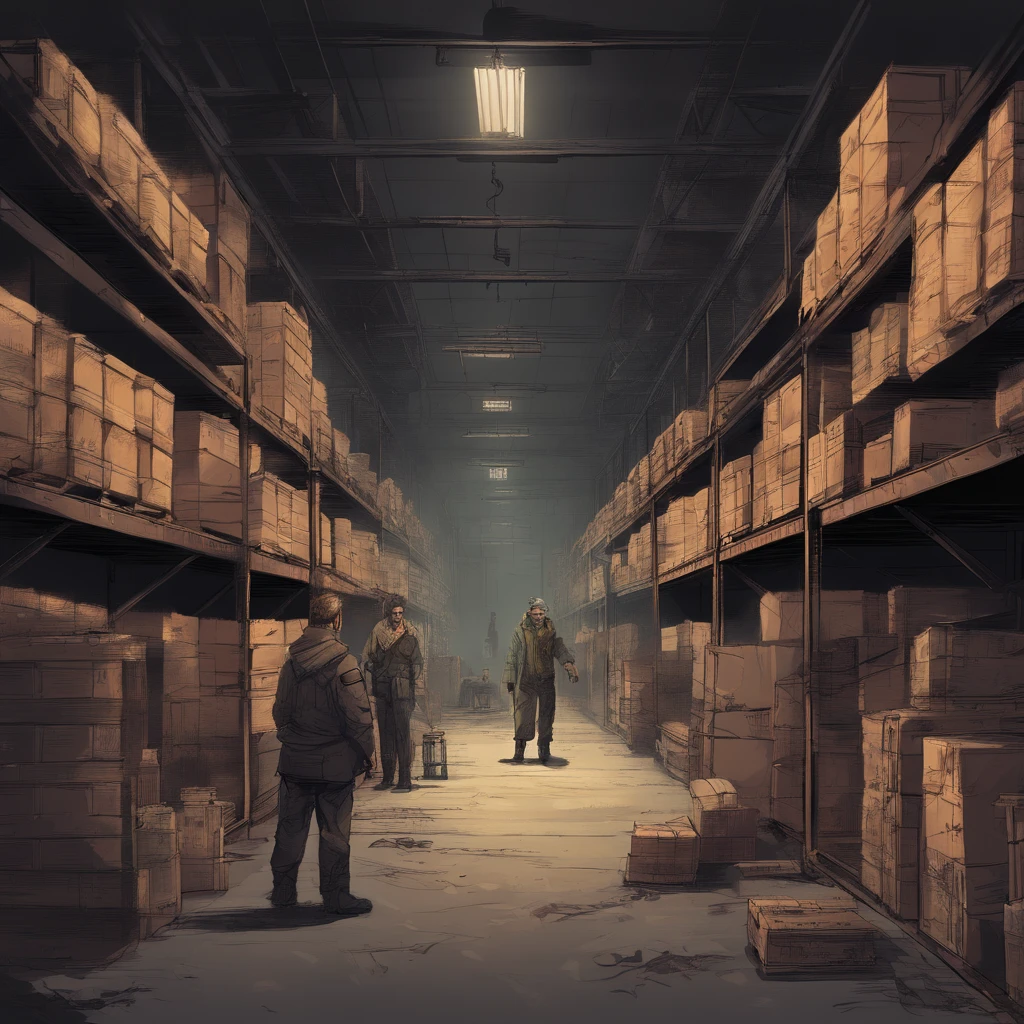 male people,In a dark room,Cluttered warehouses,grinning smile