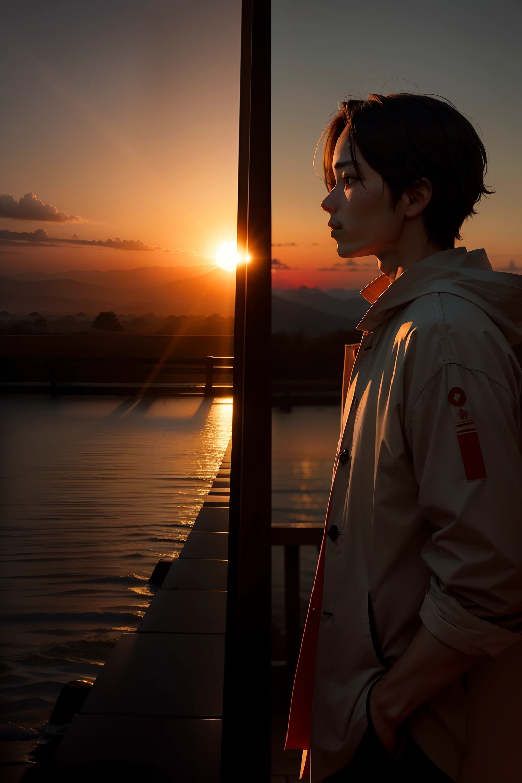 The rising sun contrasts with dusk left and right