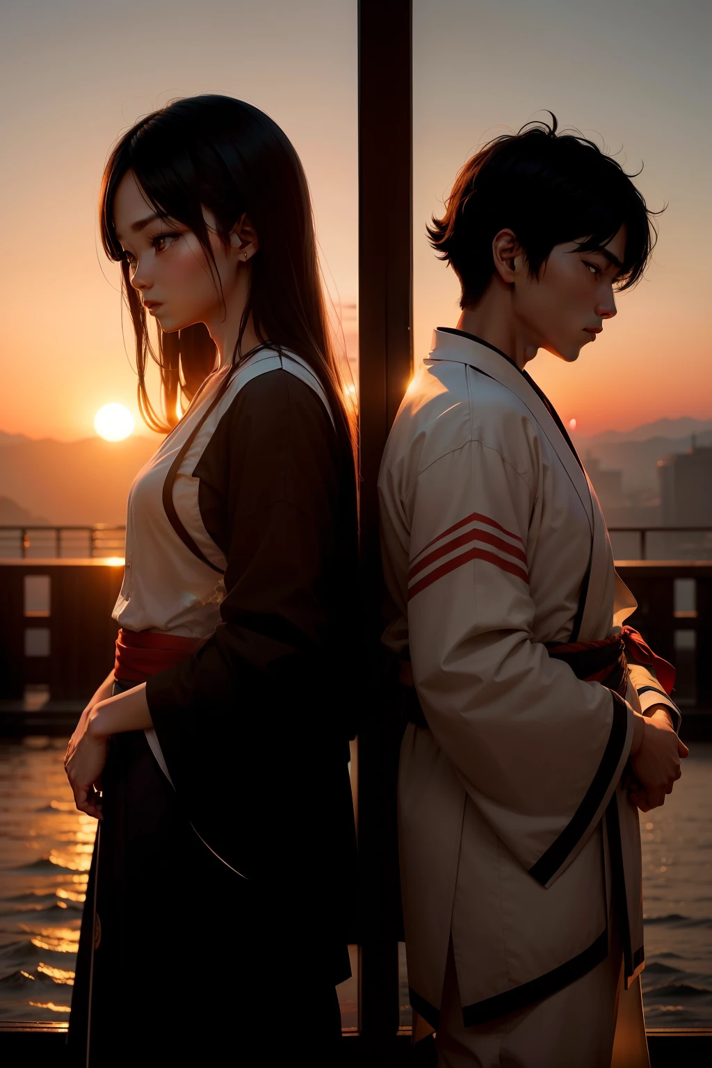 The rising sun contrasts with dusk left and right