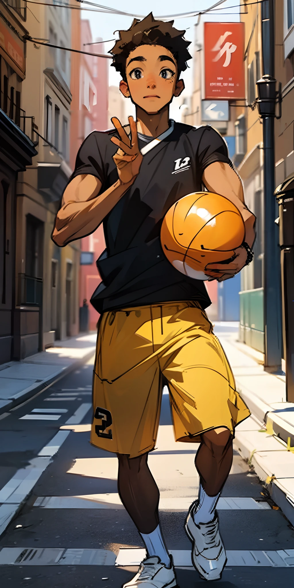 black boy playing ball in the street. --auto --s2