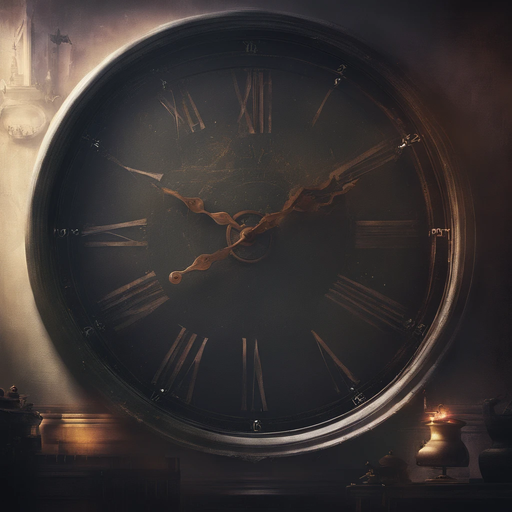 A clock hangs on the wall，countdown，ambiente dark，Yo a beam of light yourself，Shine on the wall