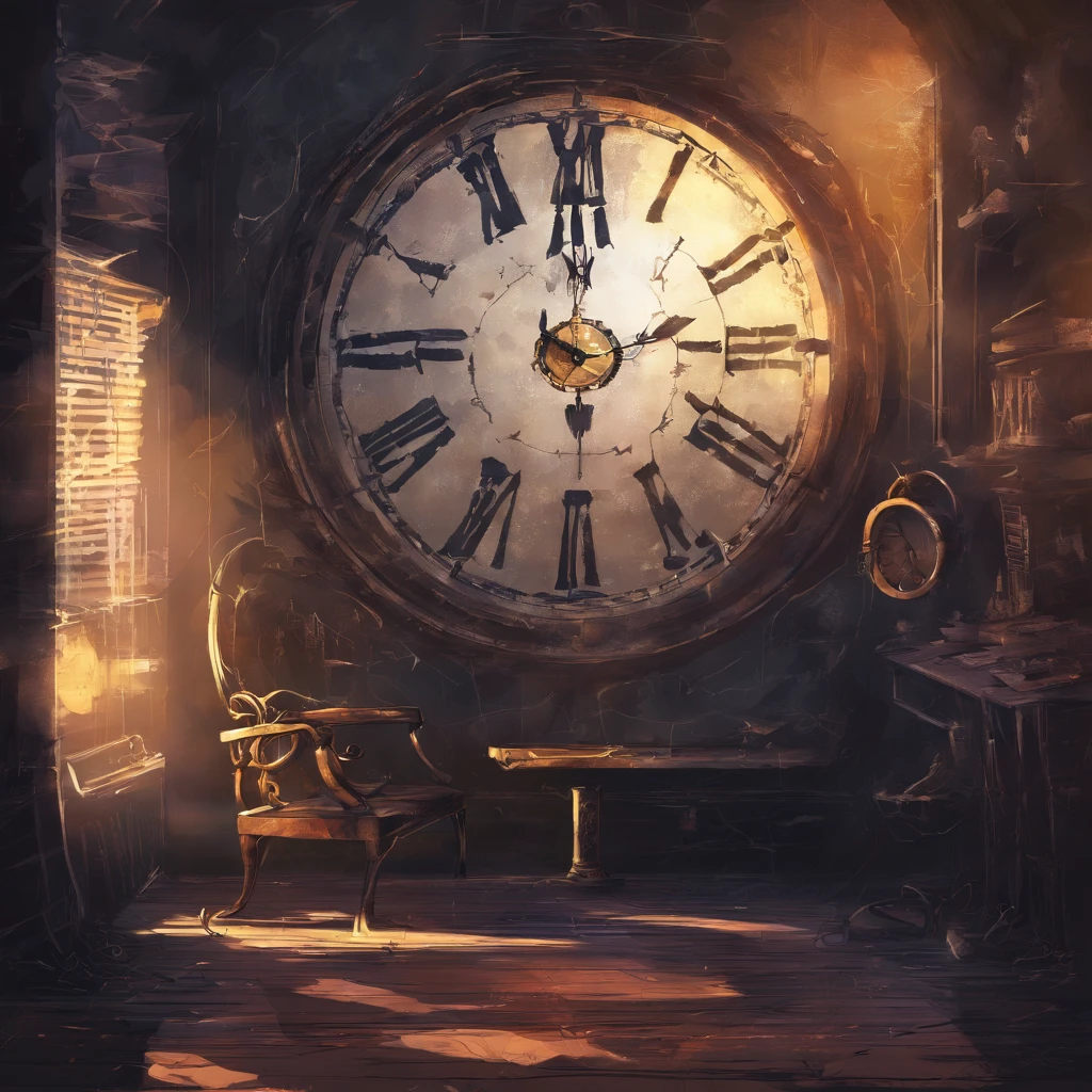 A clock hangs on the wall，countdown，ambiente dark，Yo a beam of light yourself，Shine on the wall
