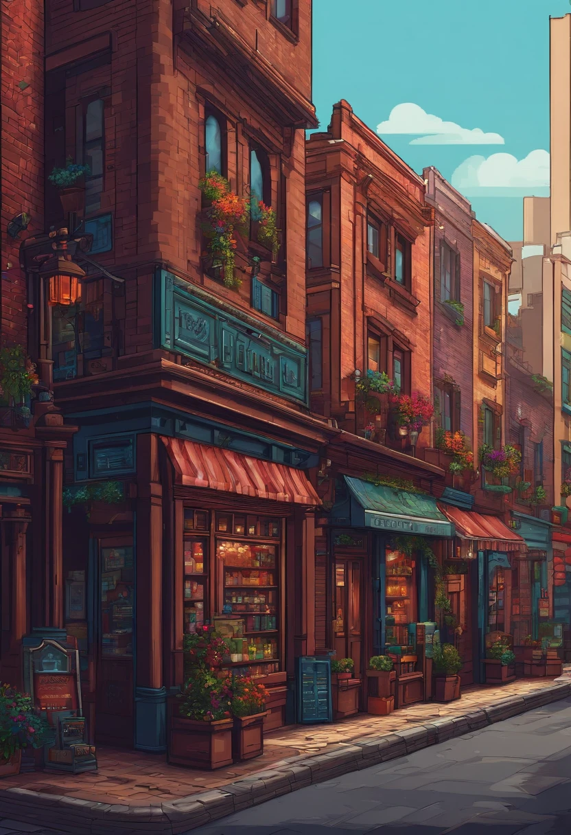 Pixel art city alley, edificio, tienda, Newstand