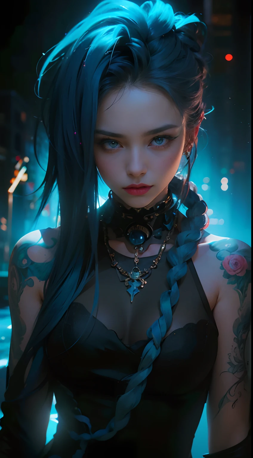highres,(realistic:1.37),blue-haired person,shoulder-baring,plunging neckline,beautiful detailed eyes,longeyelashes,detailed lips,captivating gaze,vibrant hair color,piercing gaze,striking facial features,close-up portrait,stunning portrait,high fashion model,confident expression,edgy hairstyle,dramatic lighting,crisp focus,professional photography,luxurious aesthetics,mesmerizing charm,fashion-forward style,exquisite makeup,modern,urban chic,cool vibes,elegant,unique style,artistic interpretation,emotional depth,vivid colors,striking contrast,clean lines,attractive and charismatic appearance.