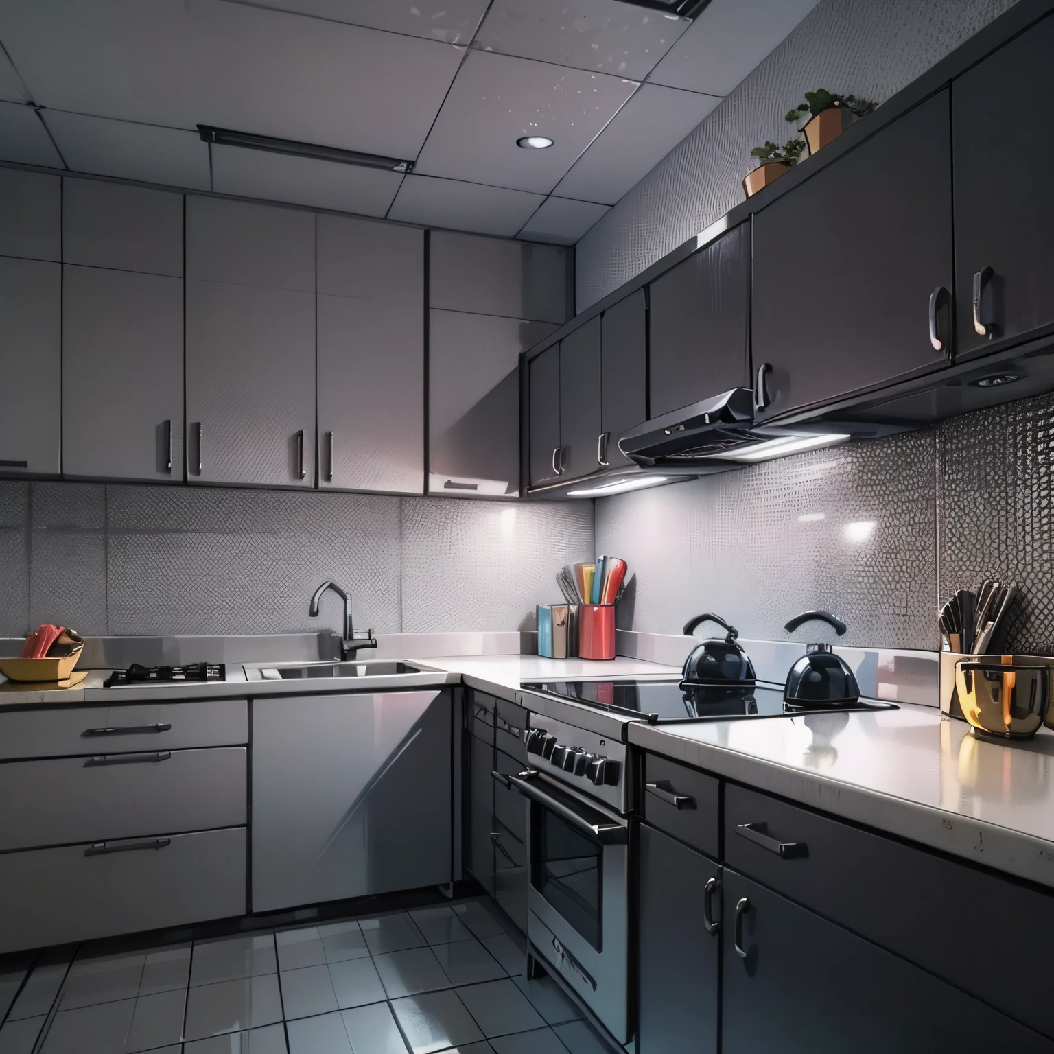 cocina, Trazado de rayos, historietas, Renderizado 3D, dibujos animados, Estilo Art Noveau, nublado, al aire libre, detalle, 4k, Disco duro, alta calidad
