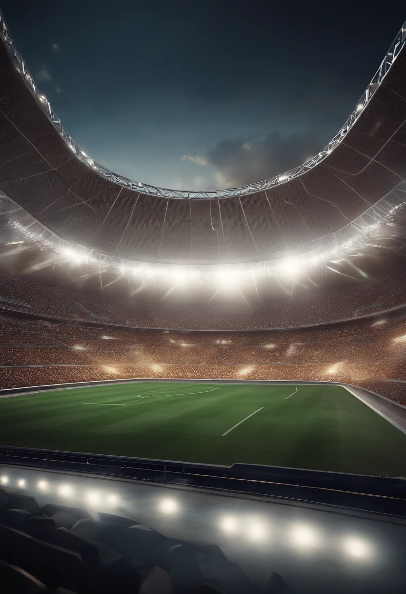 arafed view of a stadium with a lot of lights and a lot of cars, stadium, dramatic stadium lighting, soccer stadium, digital rendering, pre-rendered, stadium setting, wide angle exterior 2022, artistic rendering, stadium landscape, artistic render, rendering, futuristic sport arena, a digital rendering, detailed wide shot, art deco stadium, digital render